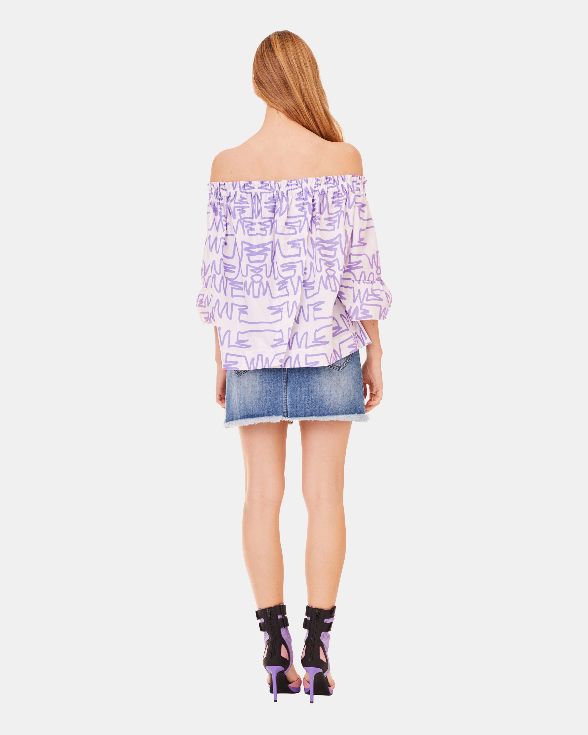Women's Graffiti Pattern Off-Shoulder Wide Sleeve Blouse
