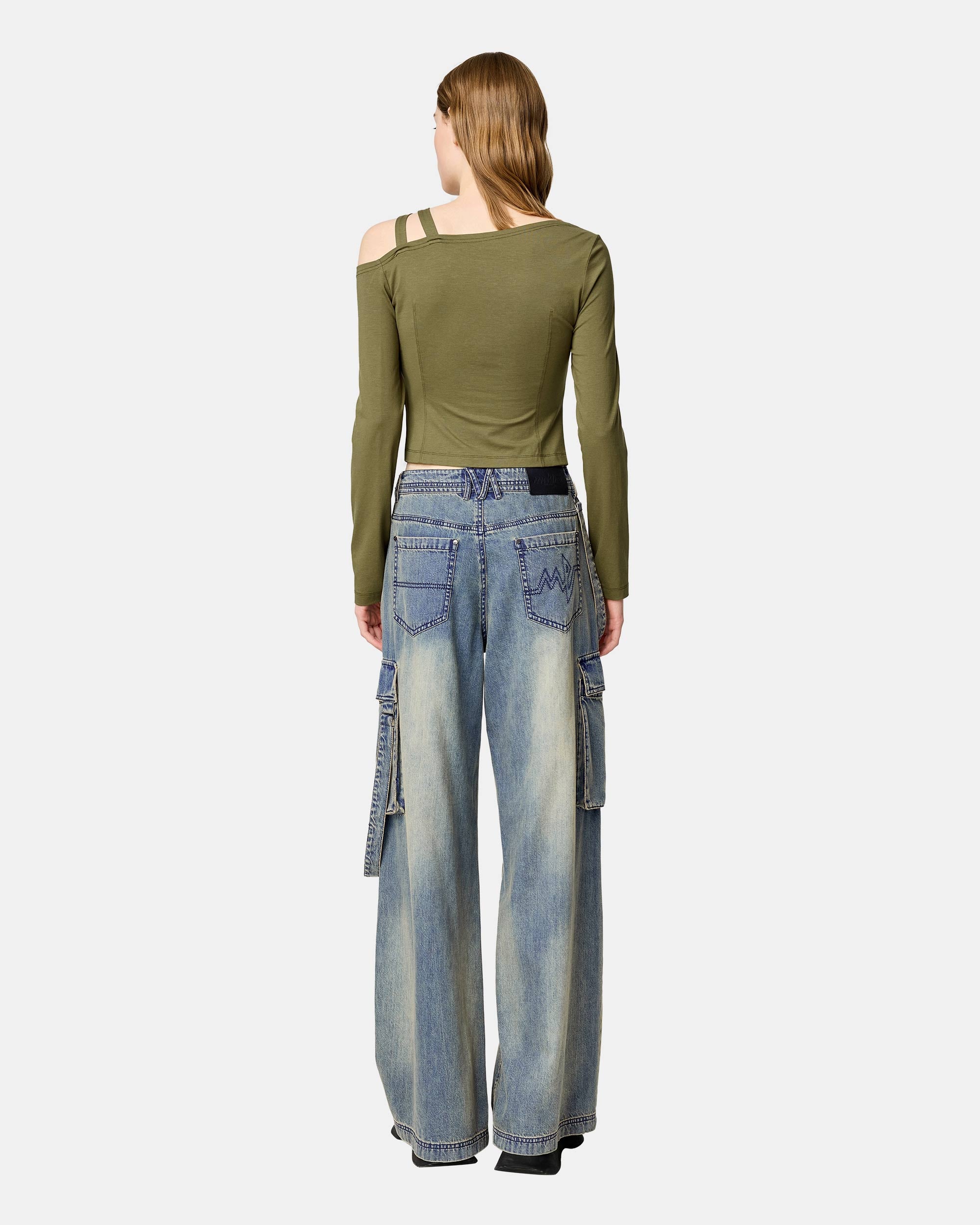Women's Oblique Collar Double Strap Hollow Top