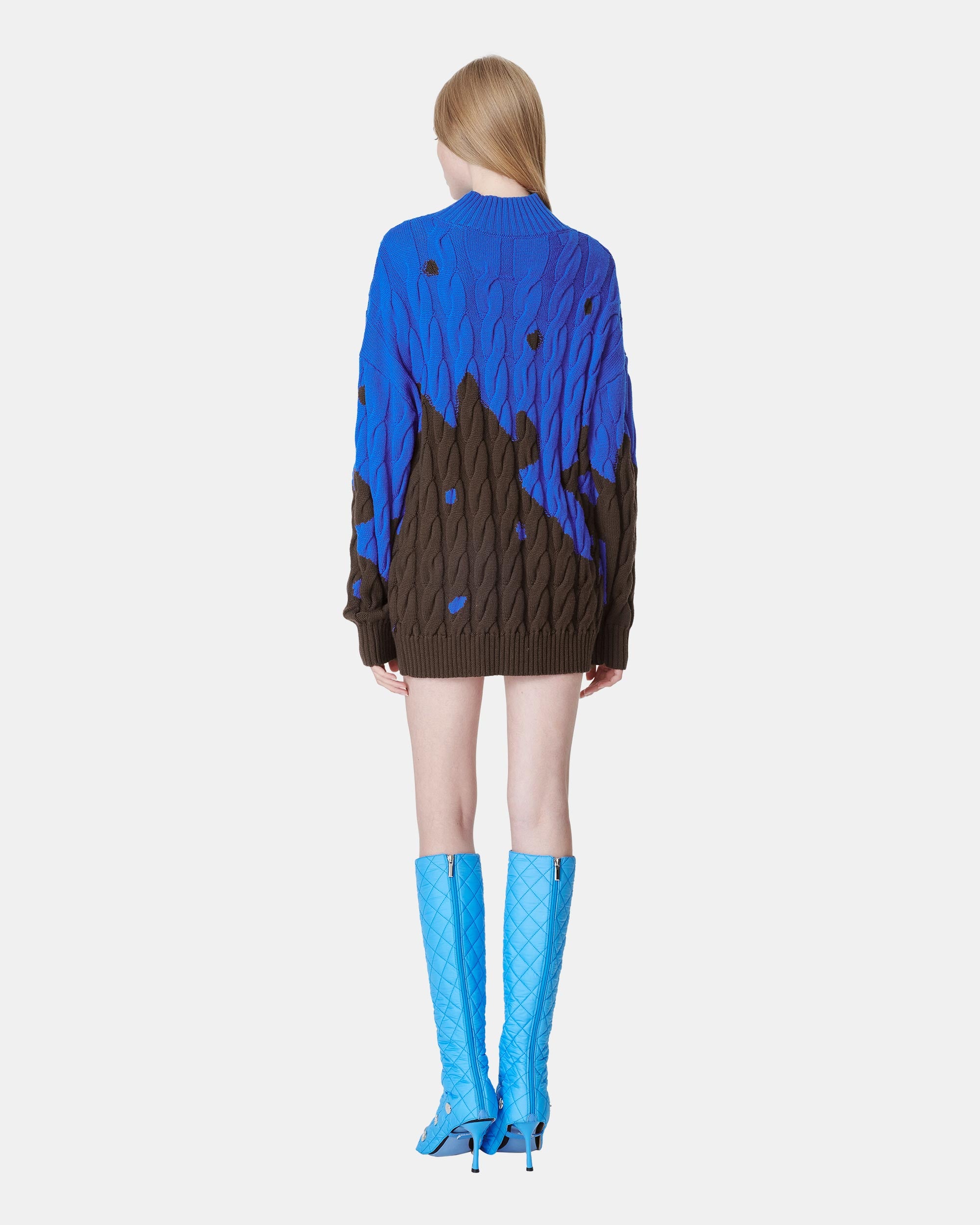 Women's Blue Wool Blend Jacquard Sweater