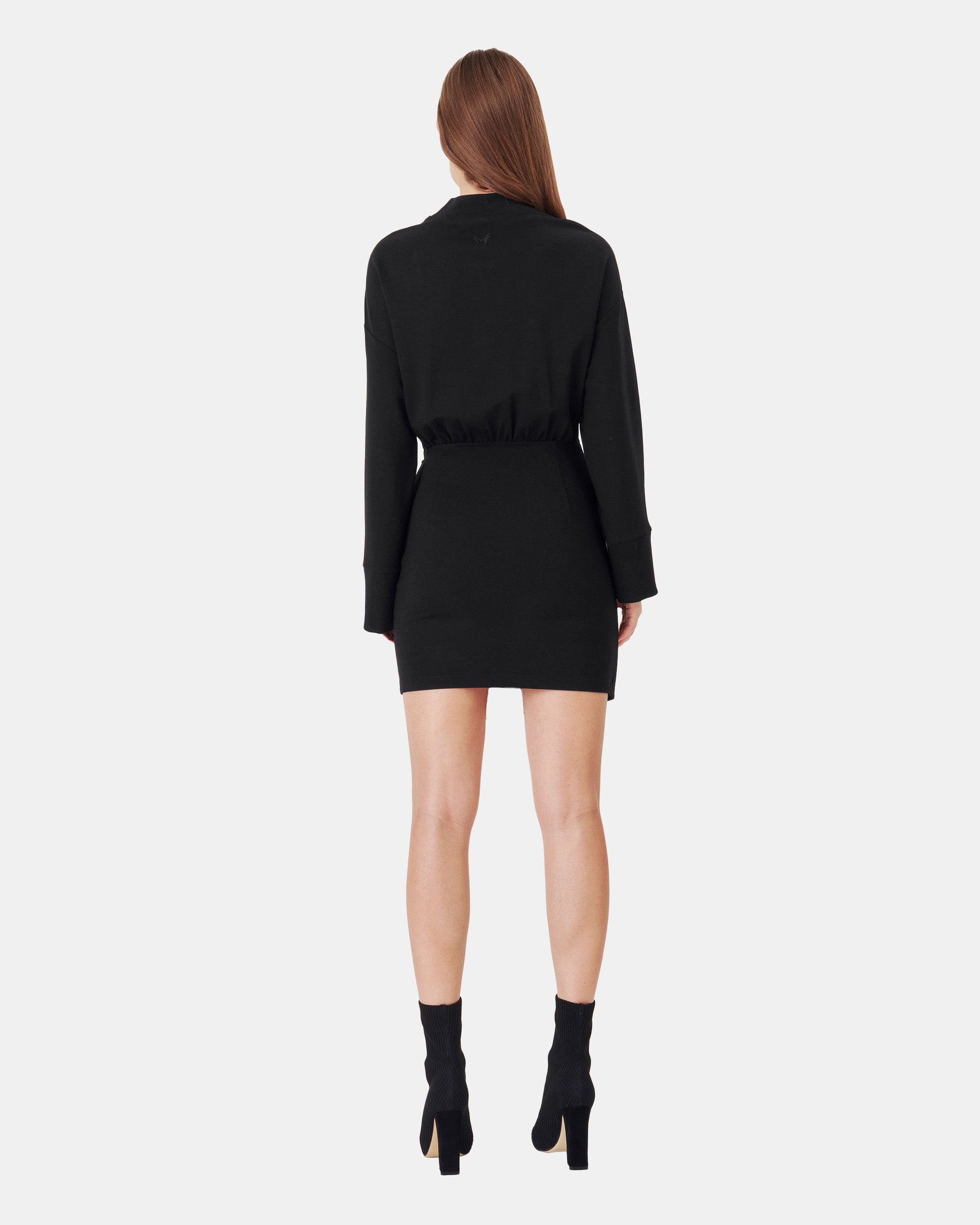 Women's Mock Neck Self-Tie Wrap Sweatshirt Mini Dress