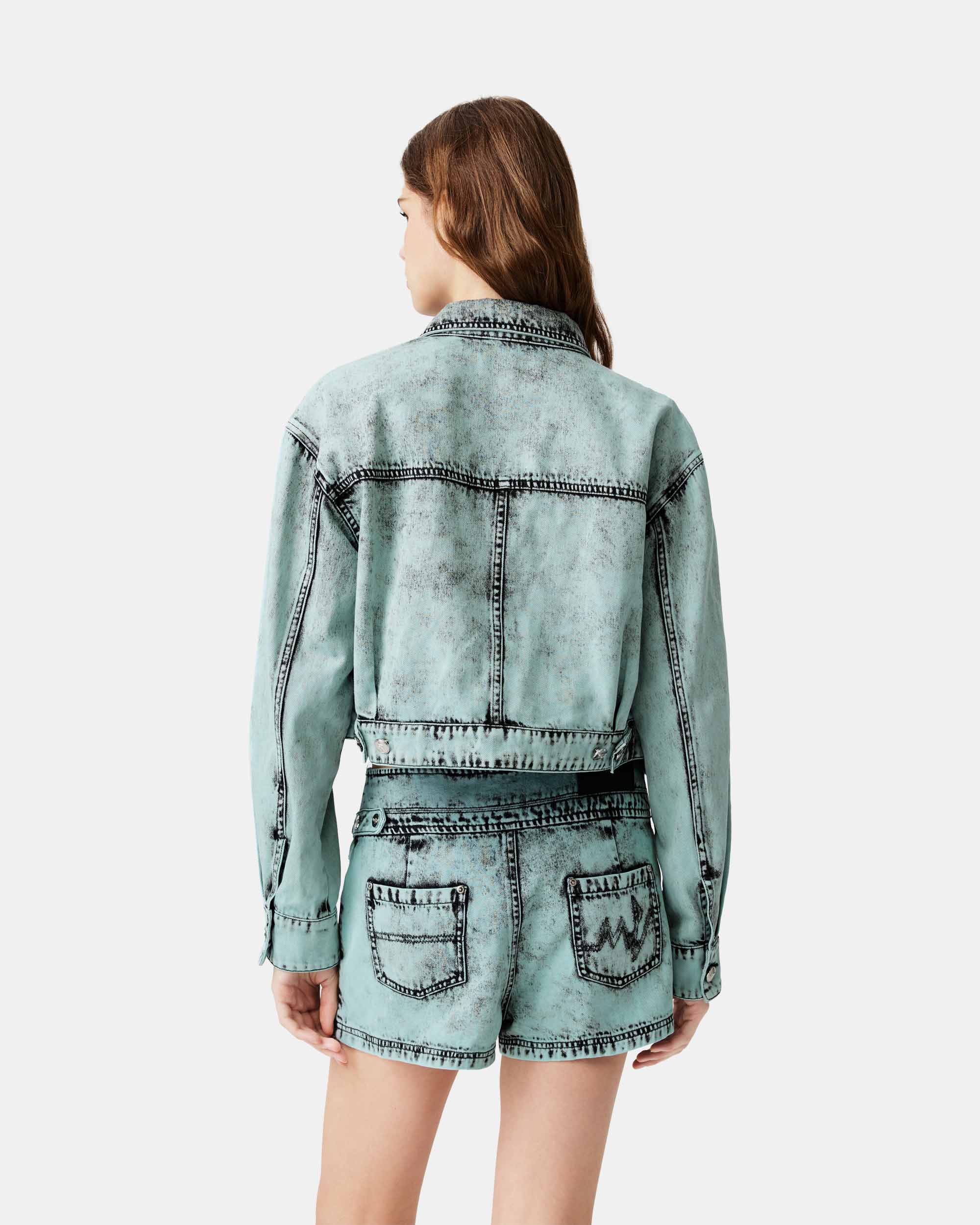 Women's Grey Acid Wash Denim Cropped Jacket