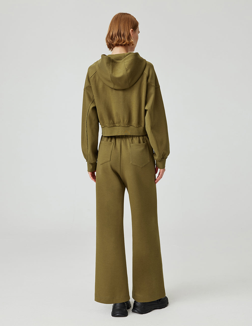 Women's Flat-Front Elastic Waist Loose Wide-Leg Straight Trousers