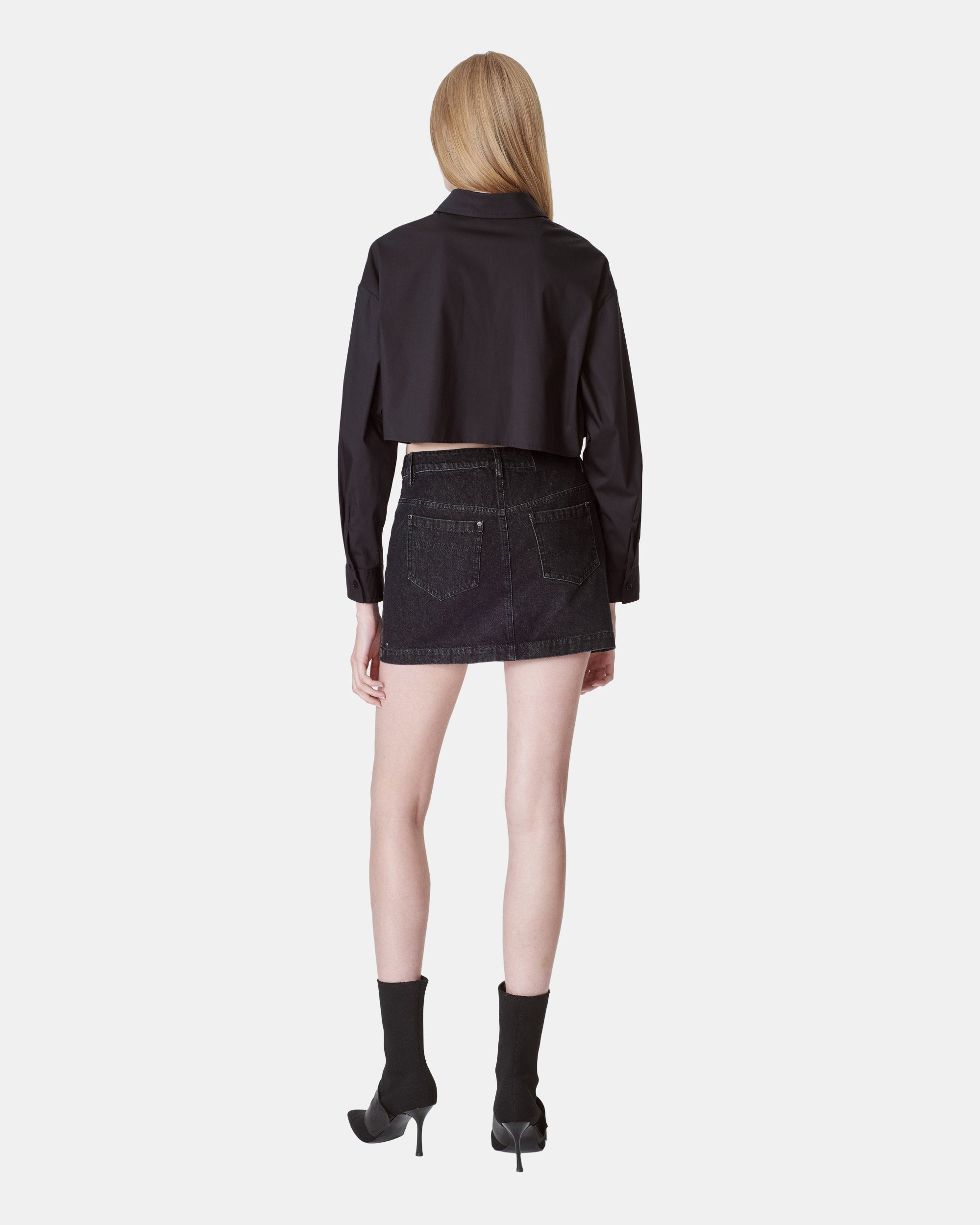 Women's Handpainted Brushed Silver Denim Skirt
