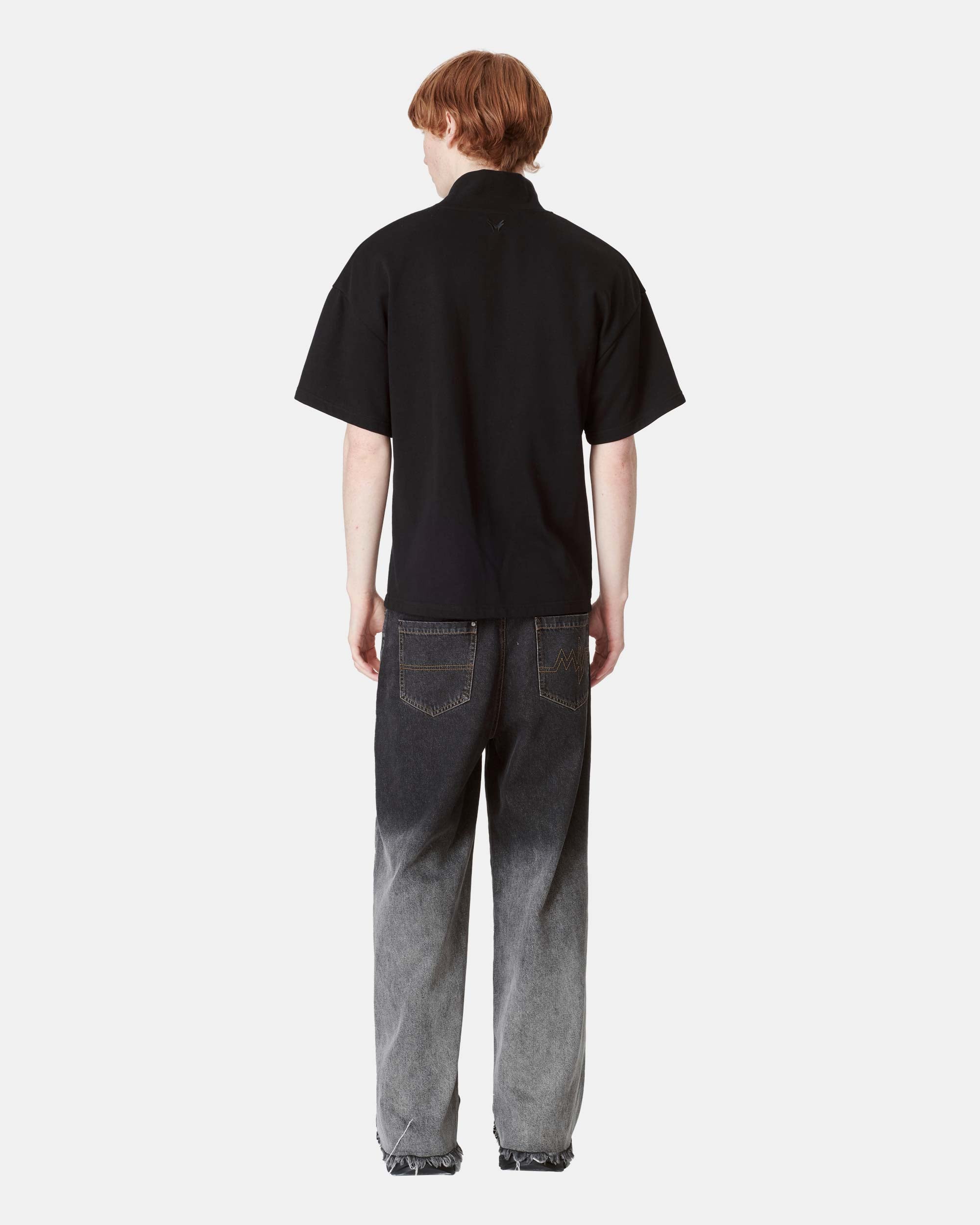 Men's Embossed Leather Patch Mock Neck Cotton Tee