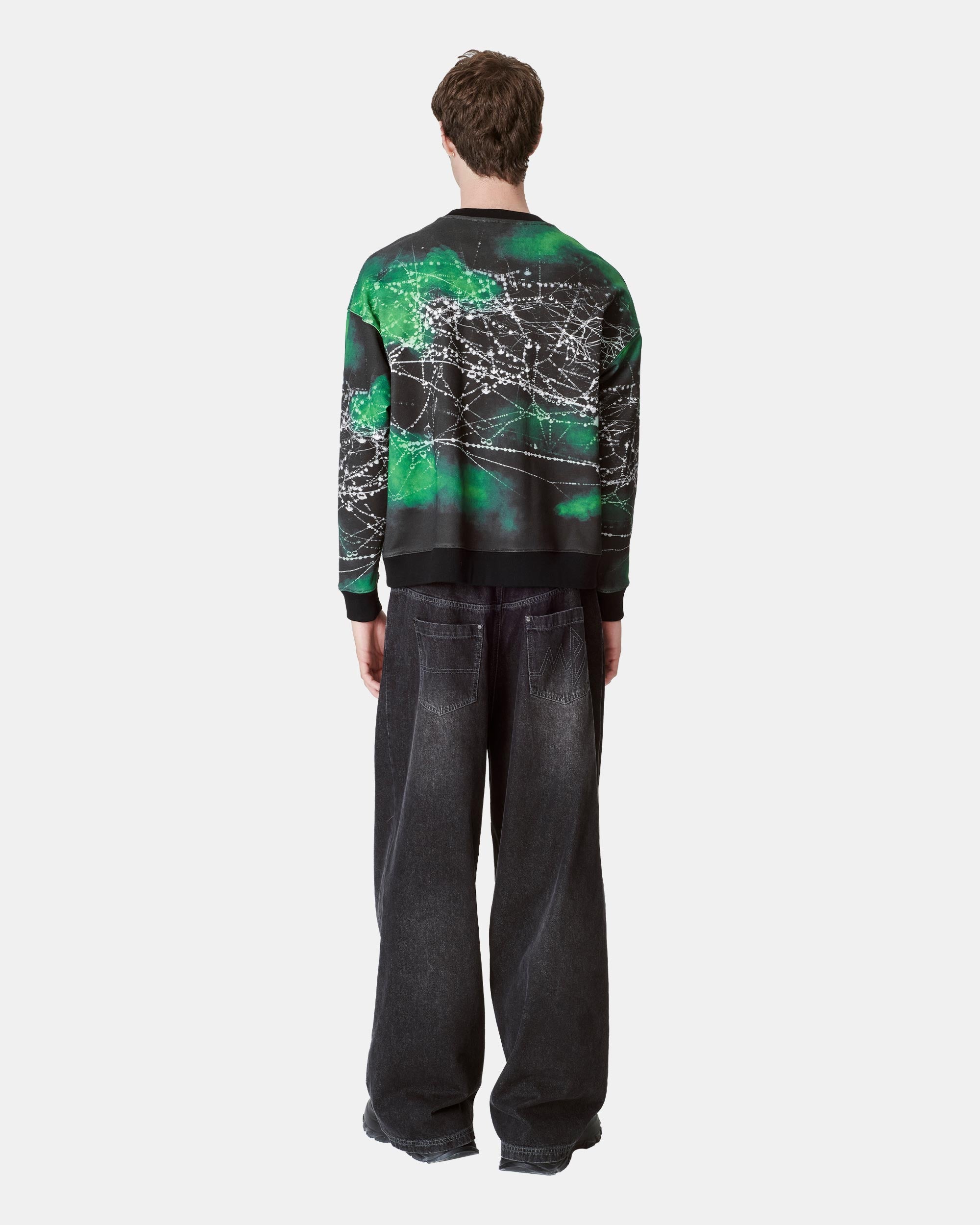 Unisex Black Positioning Printed Cotton Pullover Sweater