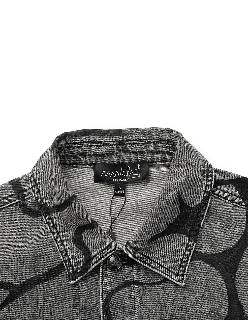 Unisex Abstract Print Washed Grey Denim Jacket