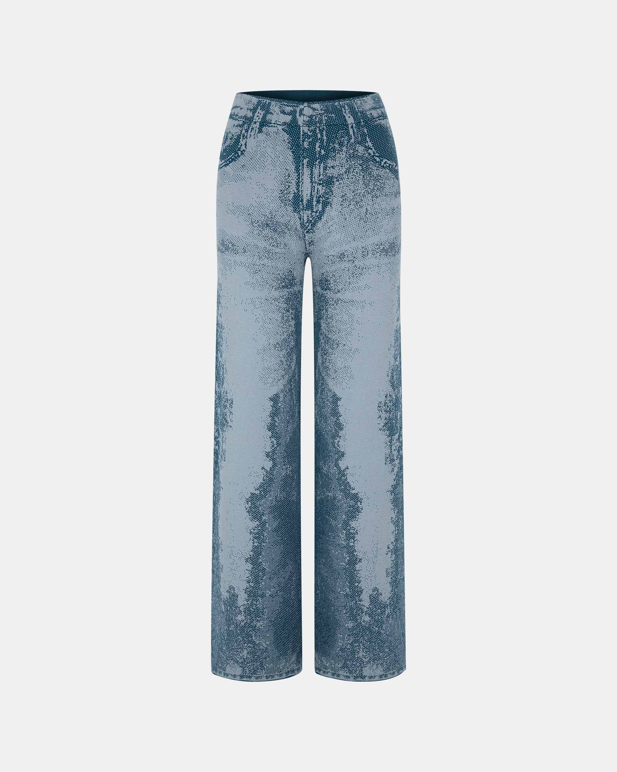 Women's Denim Print Series Denim Blue Knitted Jeans