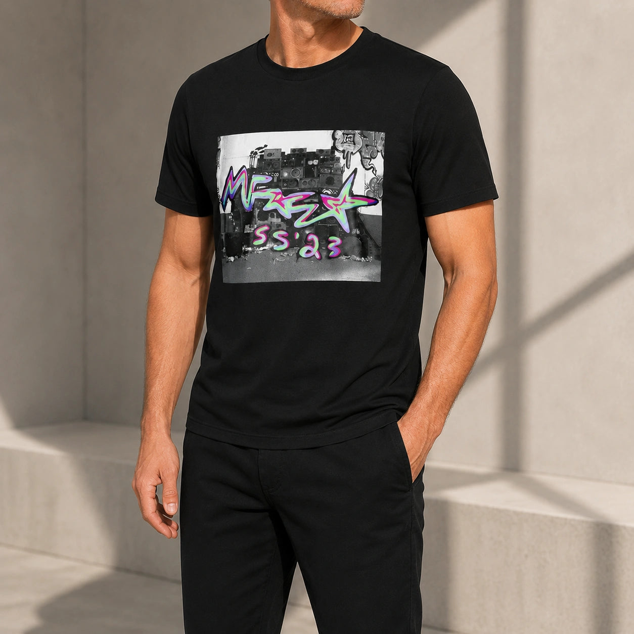 MarkFast Black Cotton Crew Neck Printed T-Shirts
