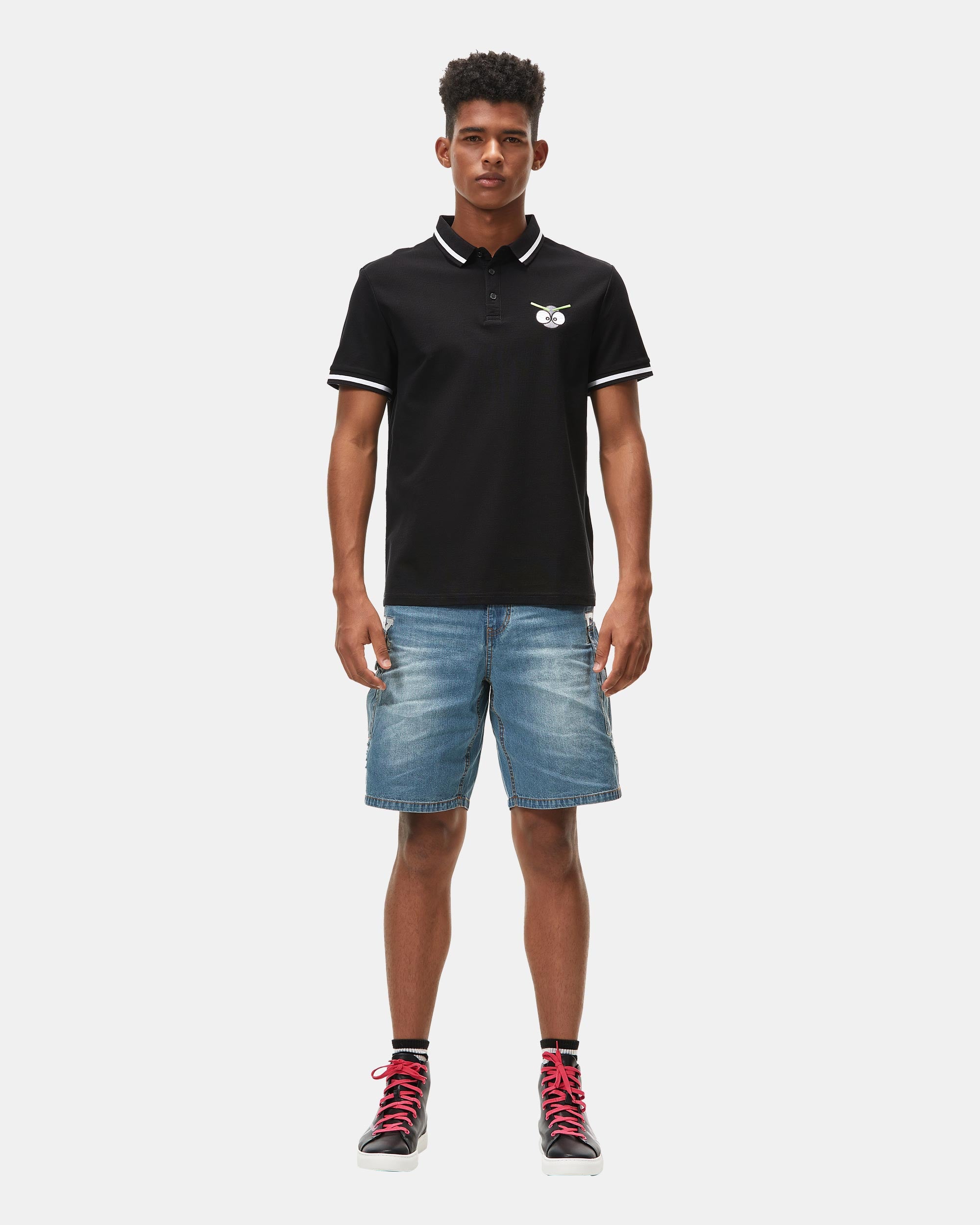 Men's Regular Fit Denim Shorts with Flap Pockets & Embroidered Logo