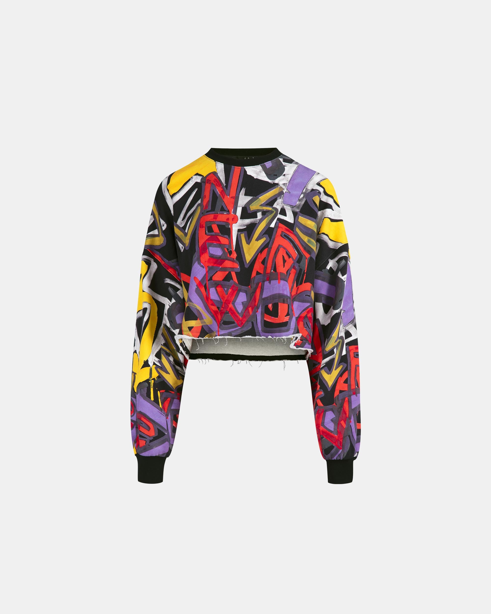 Women's Raw Edge Street Art Graphic Cropped Pullover