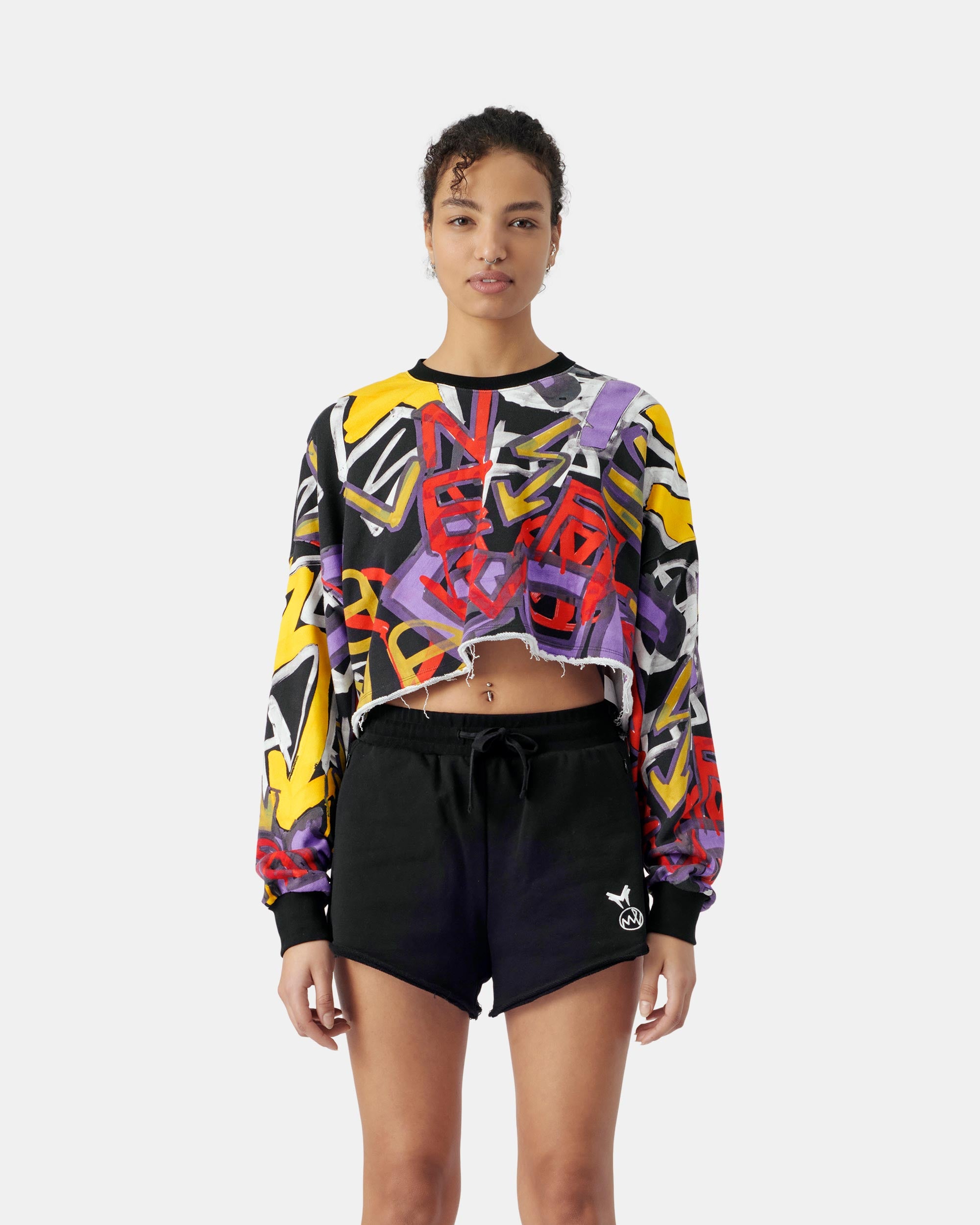Women's Raw Edge Street Art Graphic Cropped Pullover