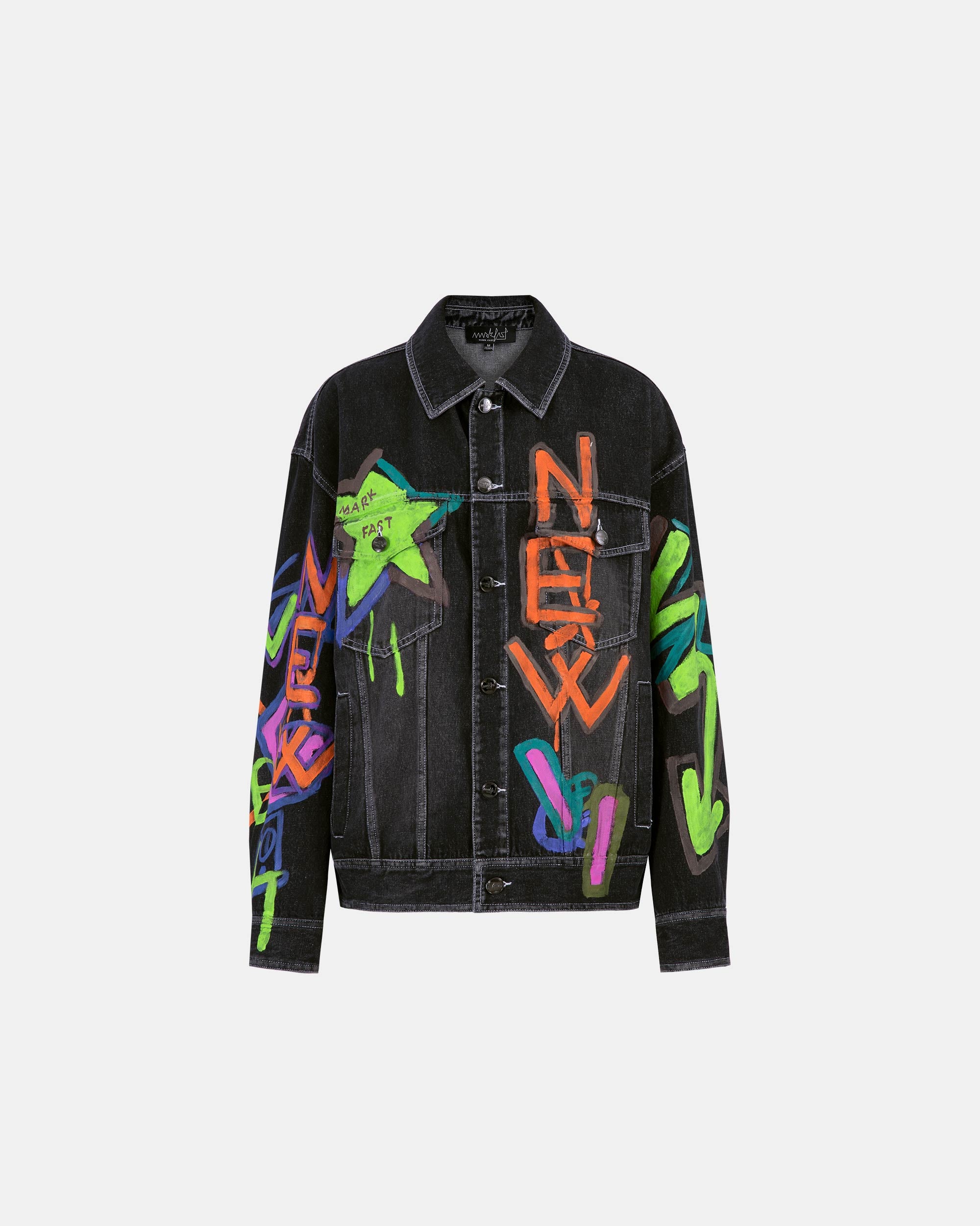 Unisex graffiti print black denim jacket