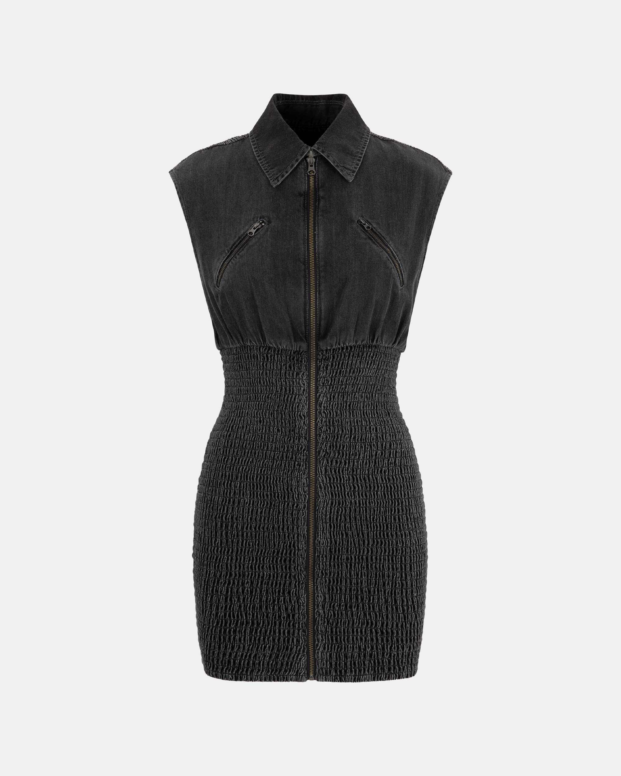 Women's Black Sleeveless Denim Dress
