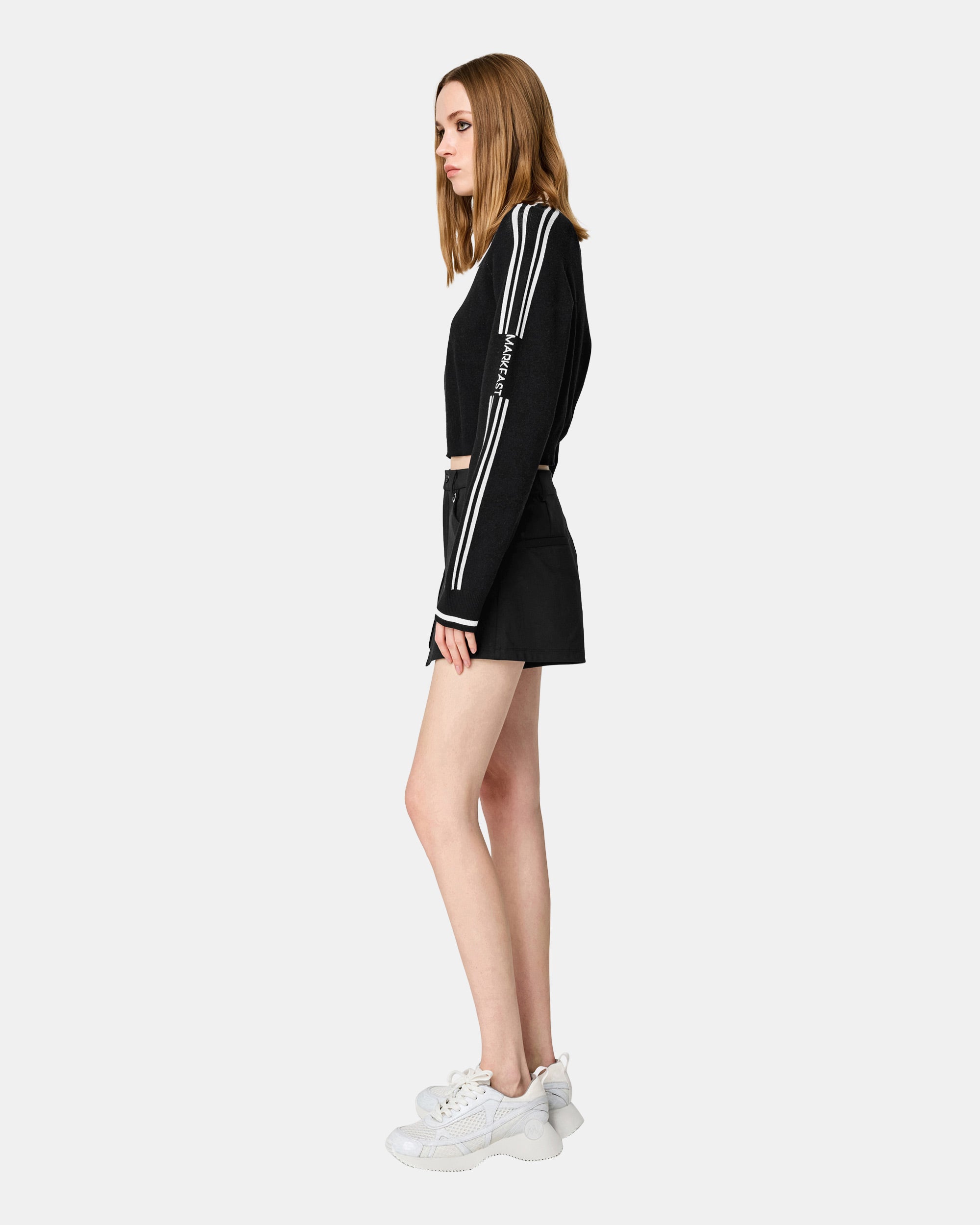 Women's Black Lapel Sports Knit Pullover
