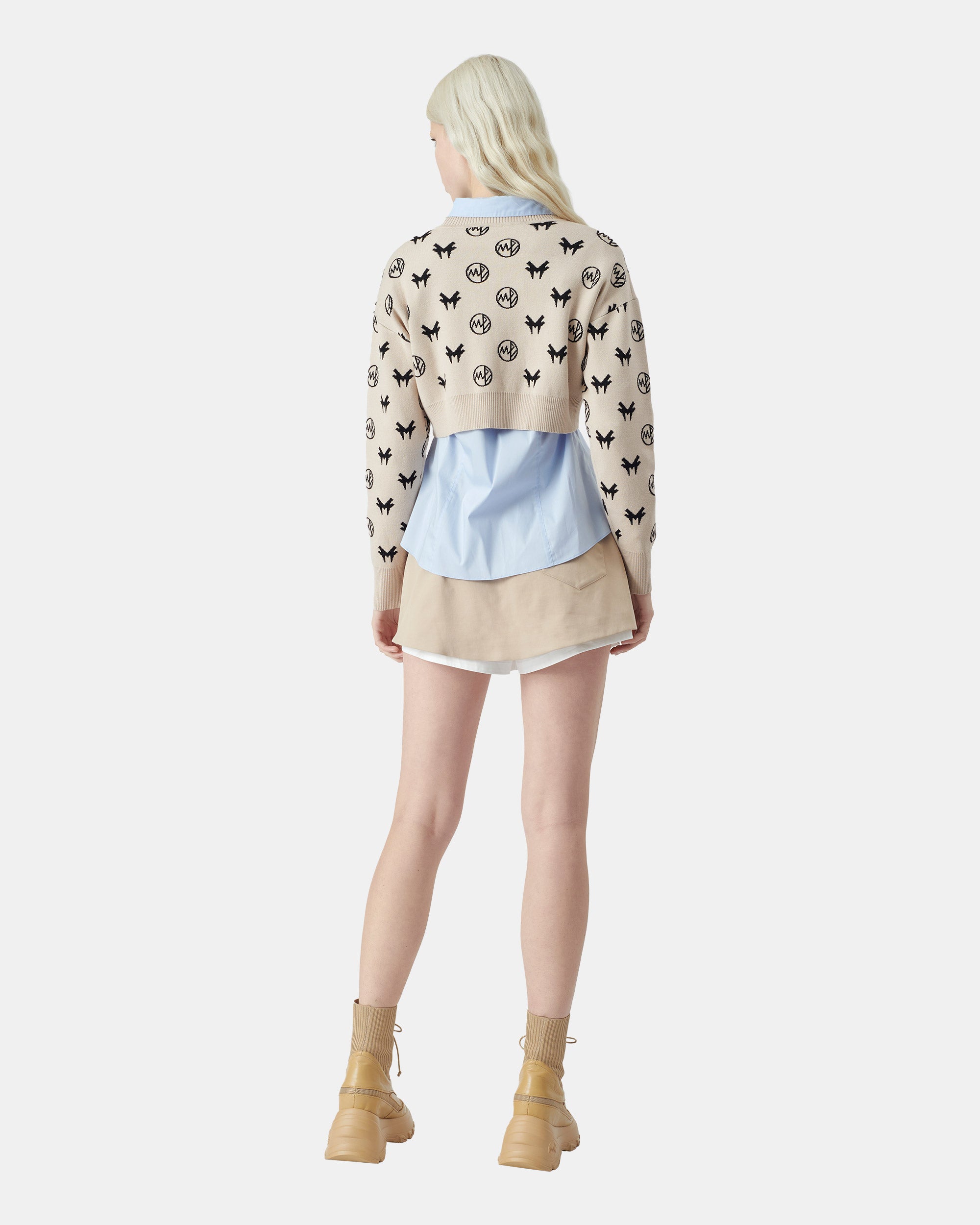 Women's Cream Jacquard Cropped Knit Sweater