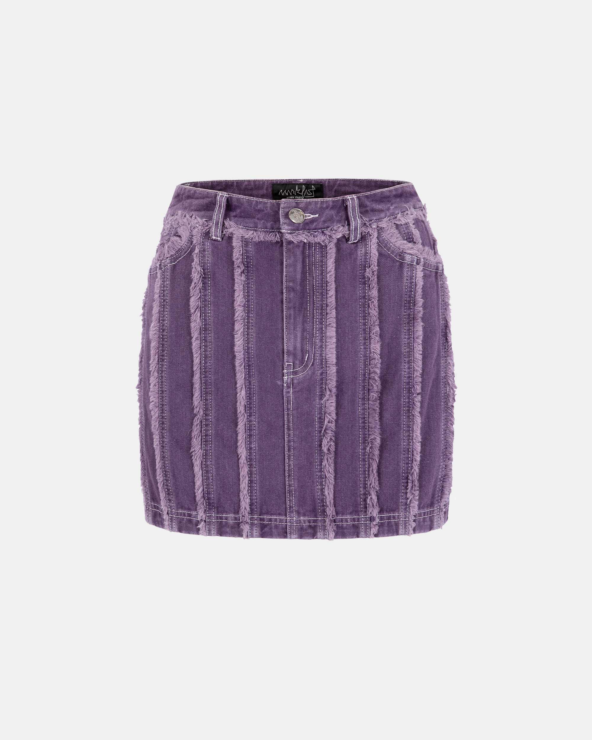 Women's Distressed Vertical Fringe High Waisted Purple Denim Skirt