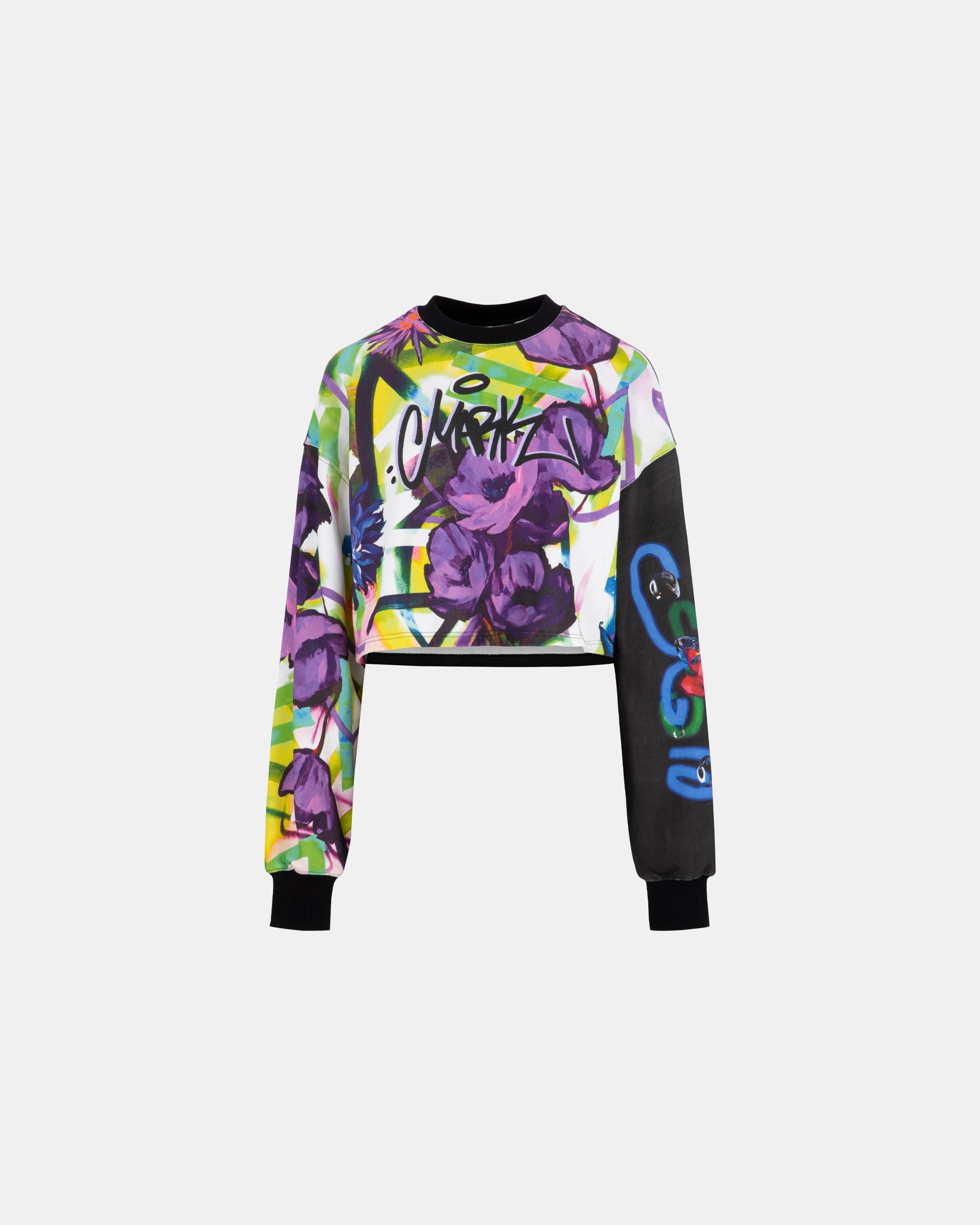Women's Graffiti Floral Print Ultra Cropped Artistic Sweatshirt