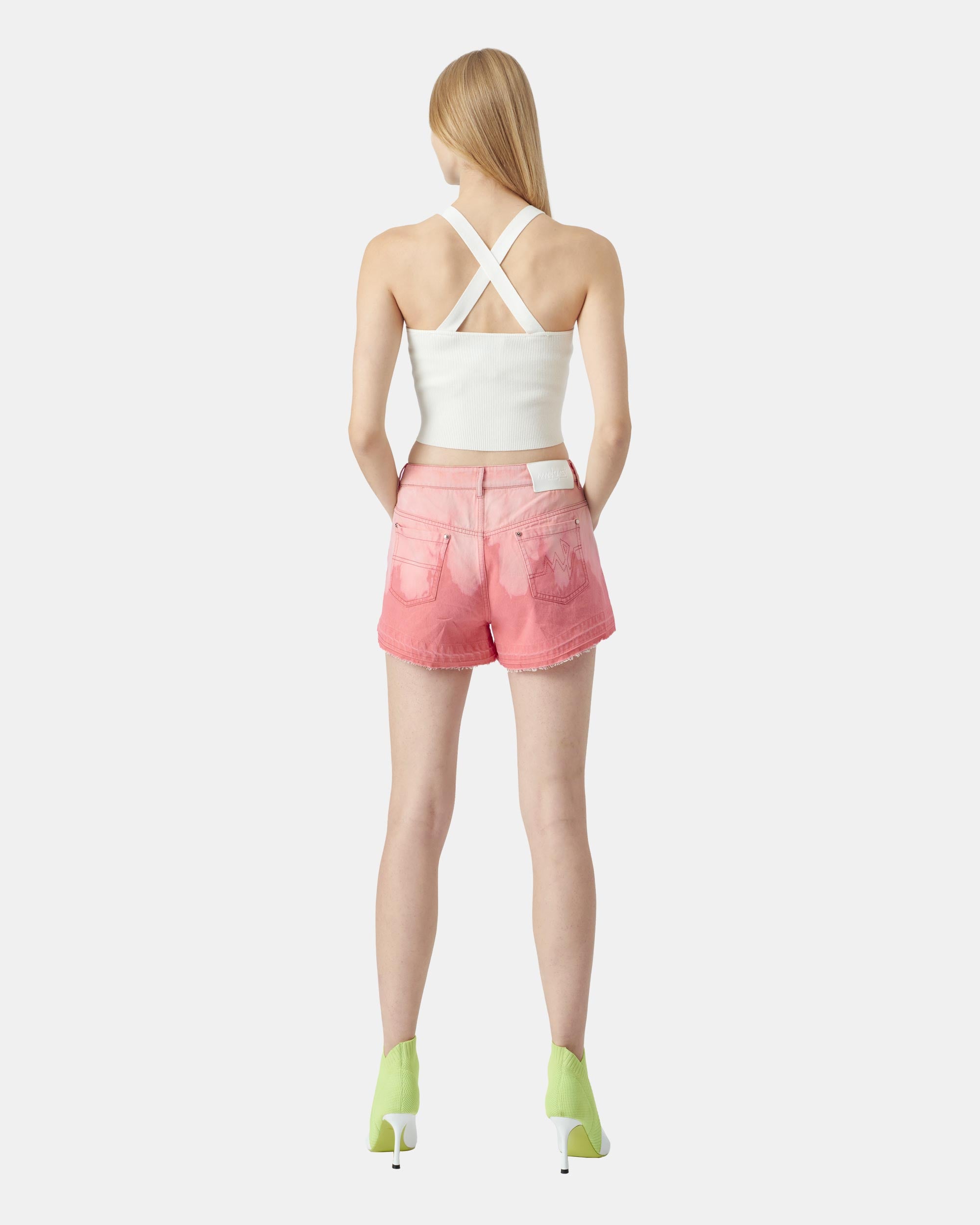 Women's Light Pink Tie-Blend Denim Shorts