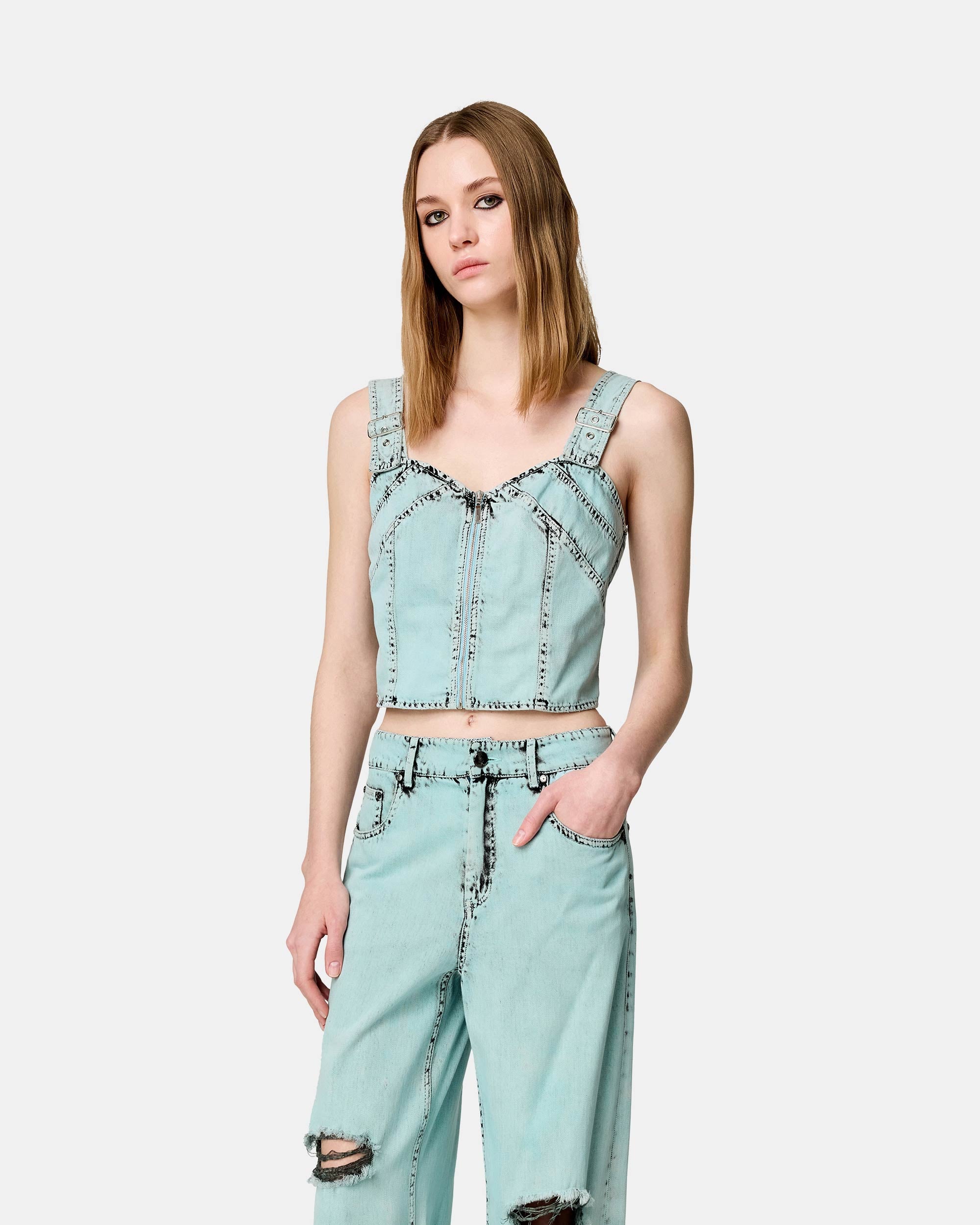 Women's Mint Green Heavy Wash Denim Tank Top