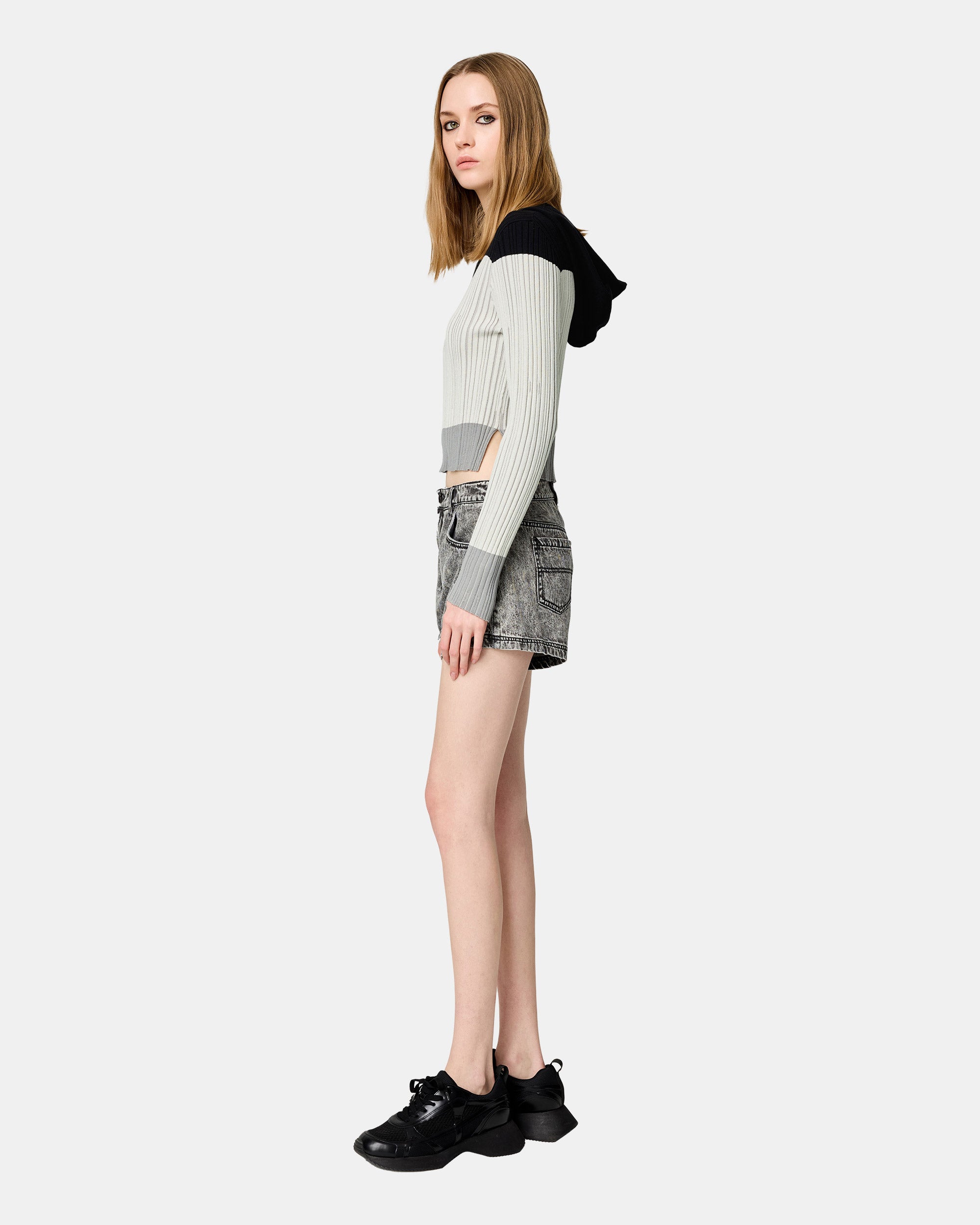 Women's Quarter Zip Colorblock Ribbed Knit Cropped Pullover