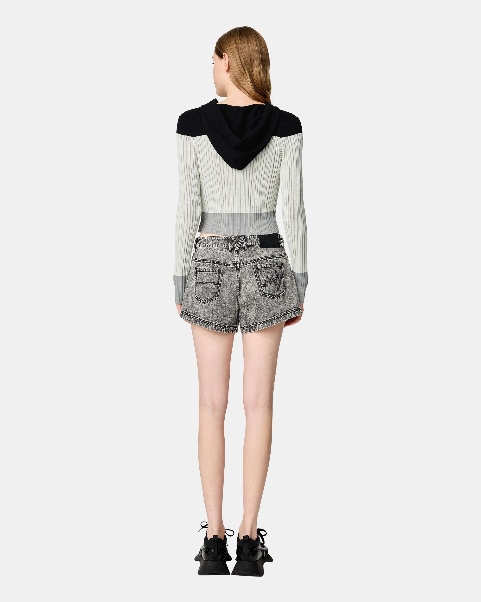 Women's Quarter Zip Colorblock Ribbed Knit Cropped Pullover