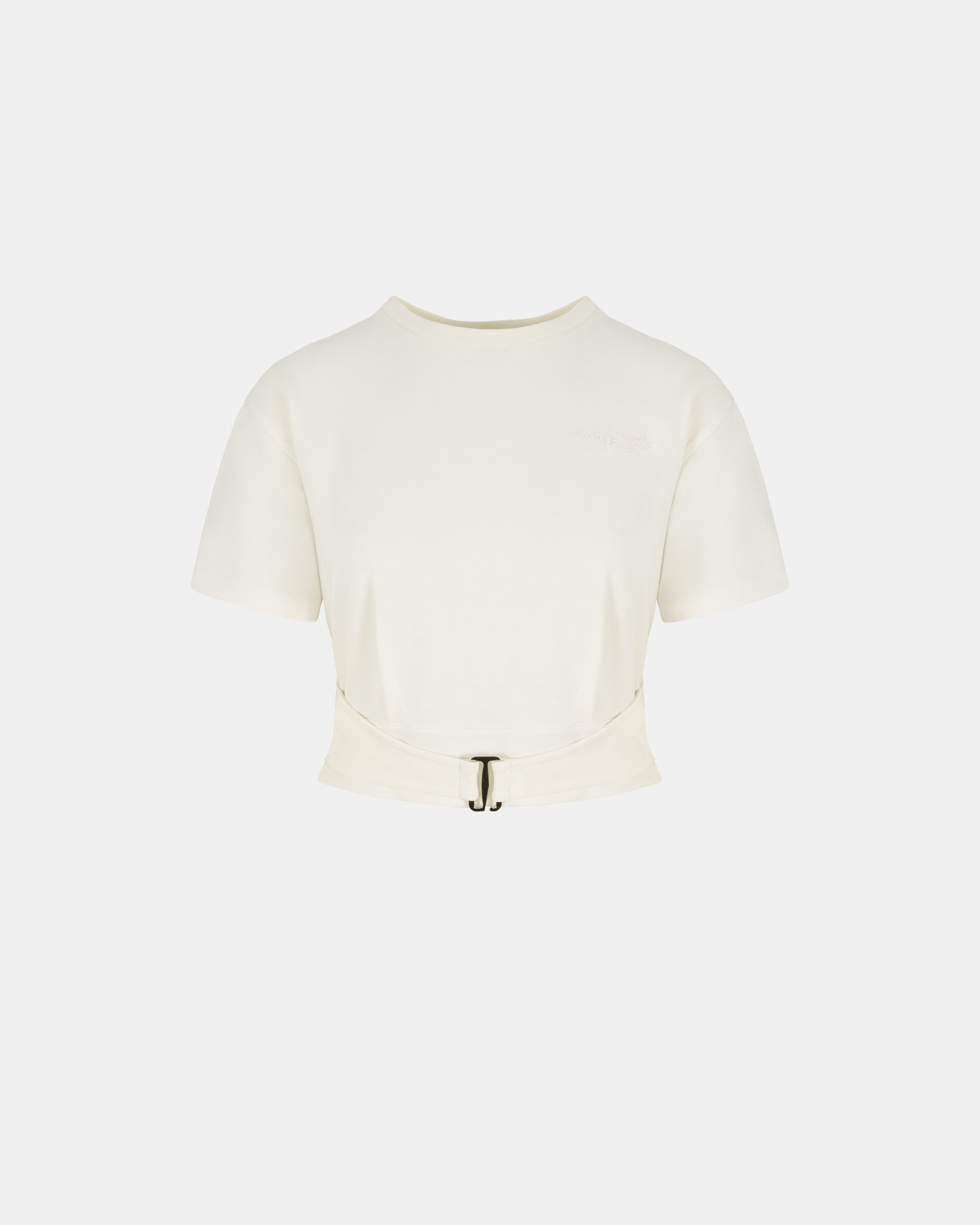 Women's Round Neck Short Sleeve Metal Button Girdle T-Shirt