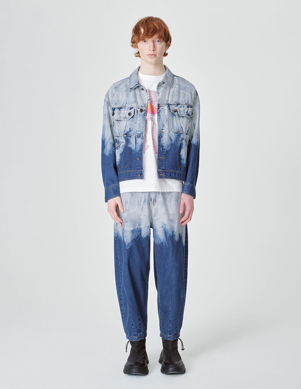 Unisex Gradient Fade Washed Denim Jacket