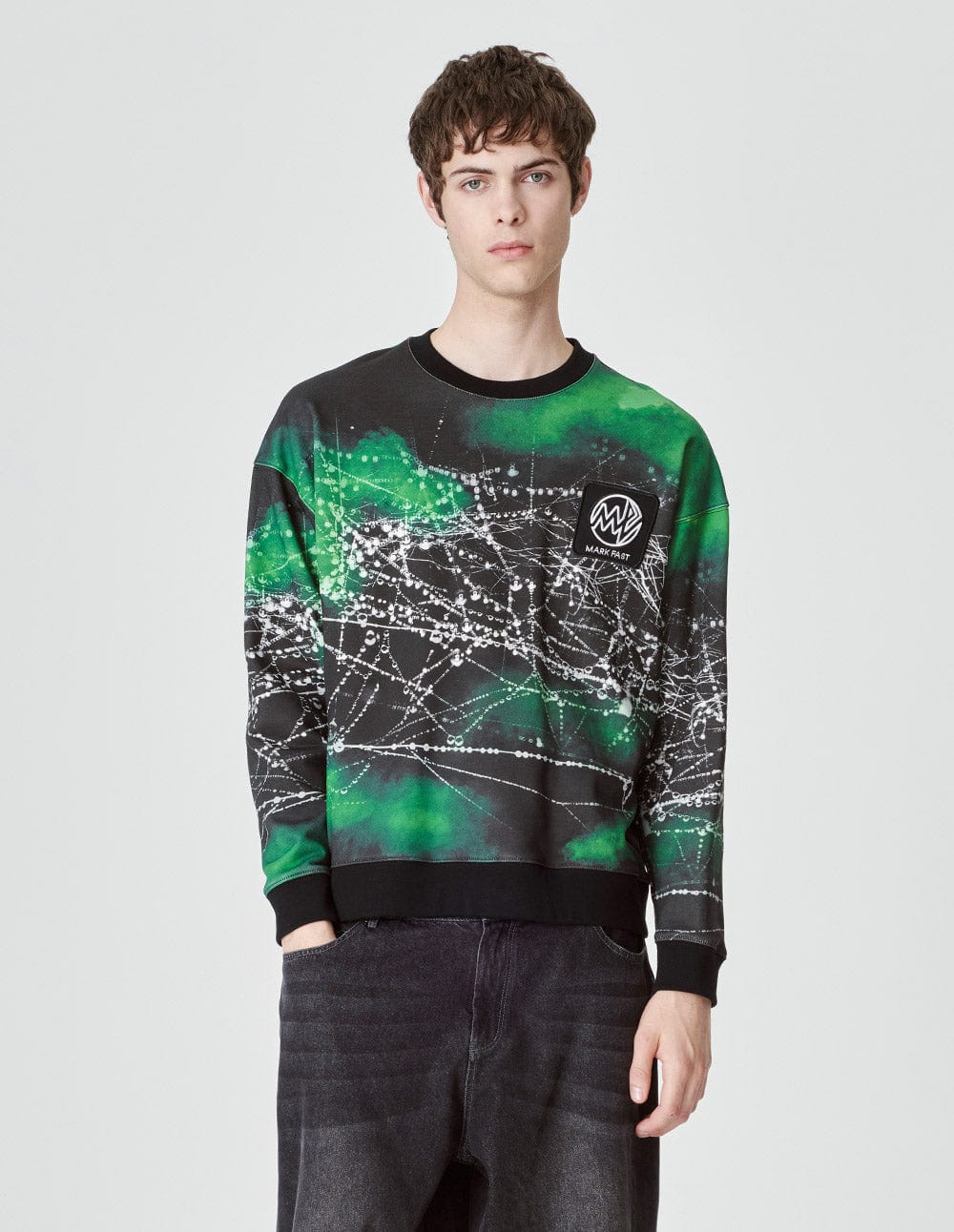 Unisex Black Positioning Printed Cotton Pullover Sweater