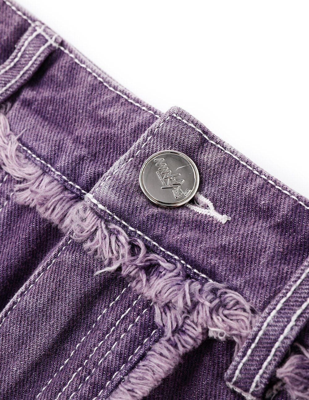 Women's Distressed Vertical Fringe High Waisted Purple Denim Skirt