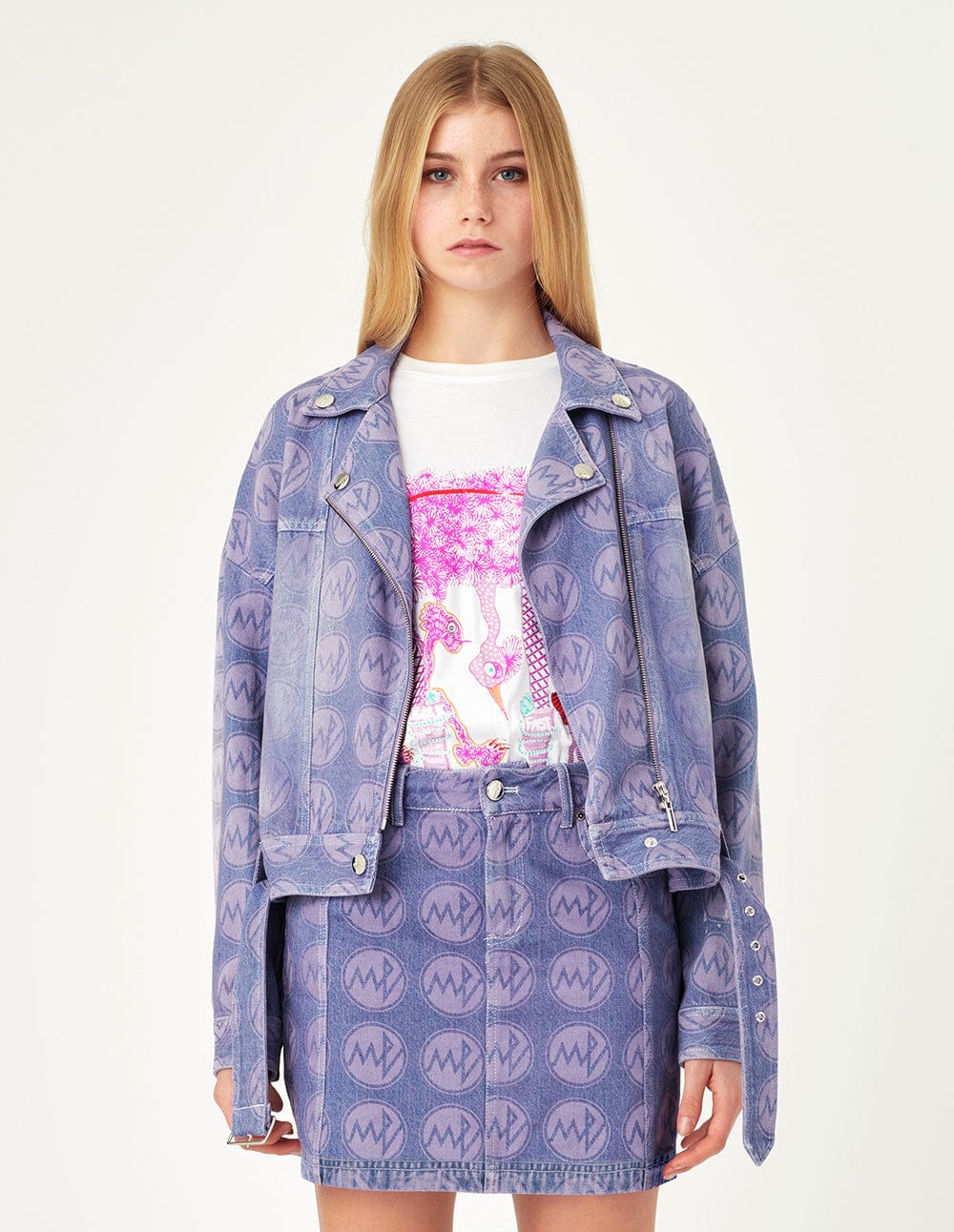 Women's Amethyst-Print Frayed Denim Skirt