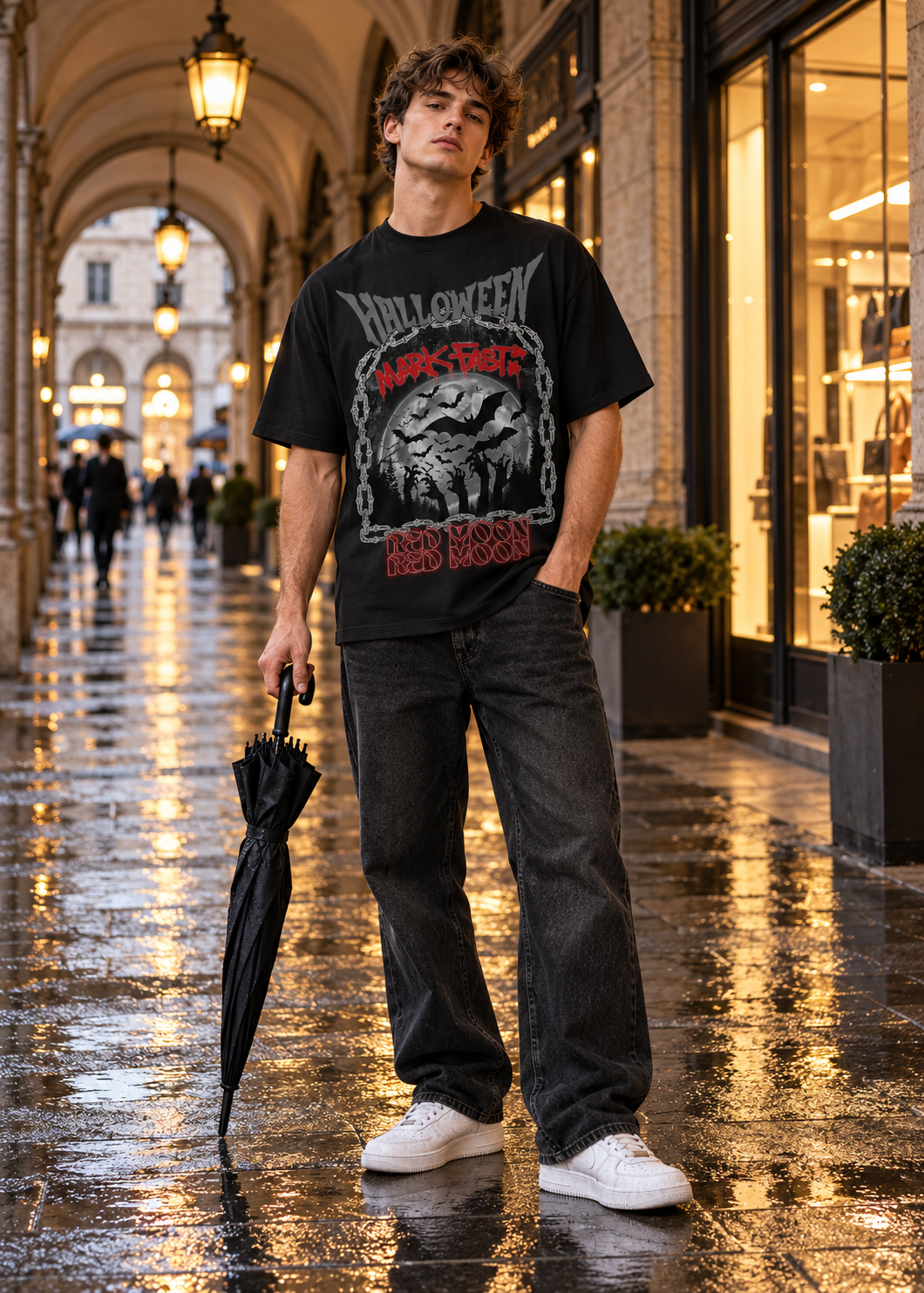 Moon & Bat Halloween T-Shirts for Men October Streetwear | MARK FAST