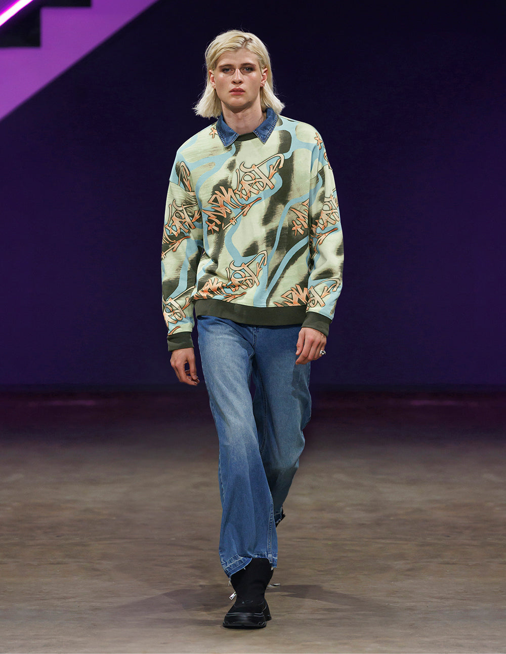 Unisex Cotton Tie-Dye Graffiti Print Loose Fit Sweatshirt
