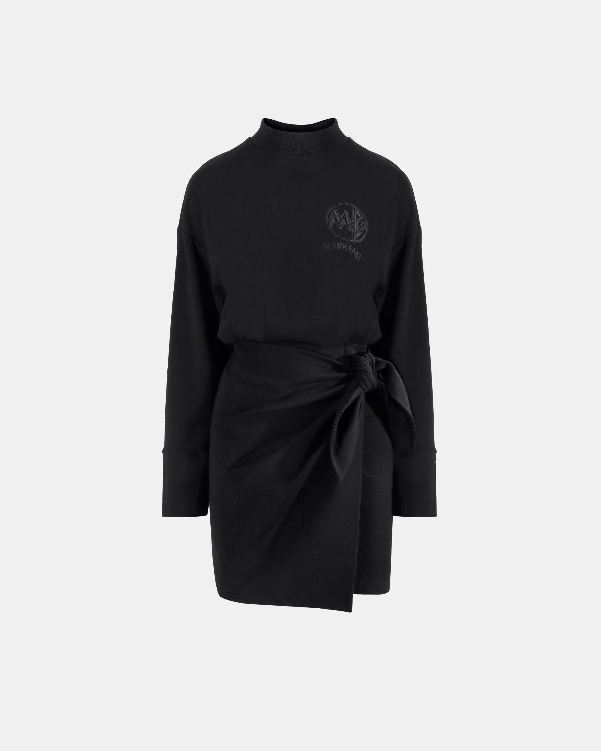 Women's Mock Neck Self-Tie Wrap Sweatshirt Mini Dress