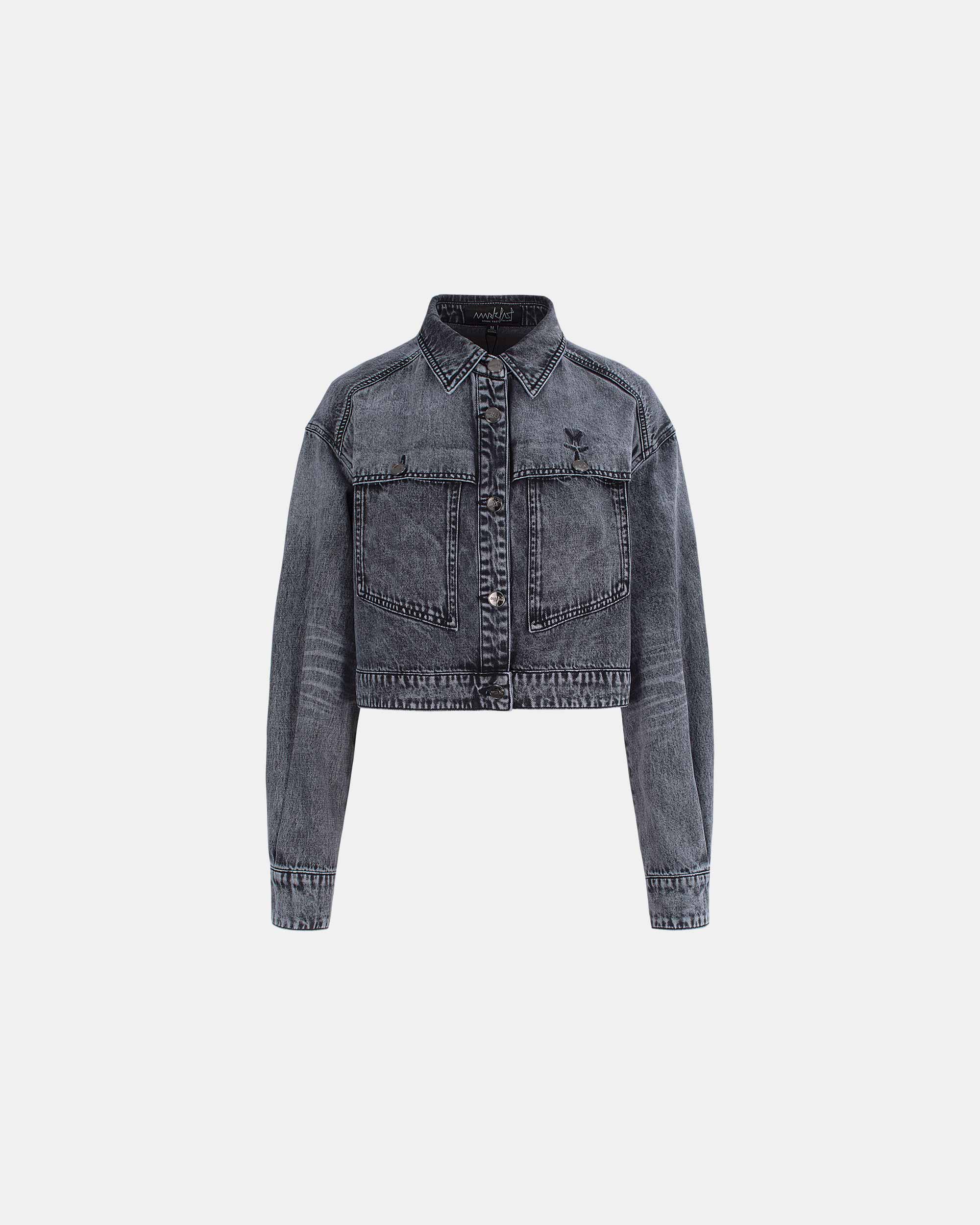 Women's Grey Acid Wash Denim Cropped Jacket