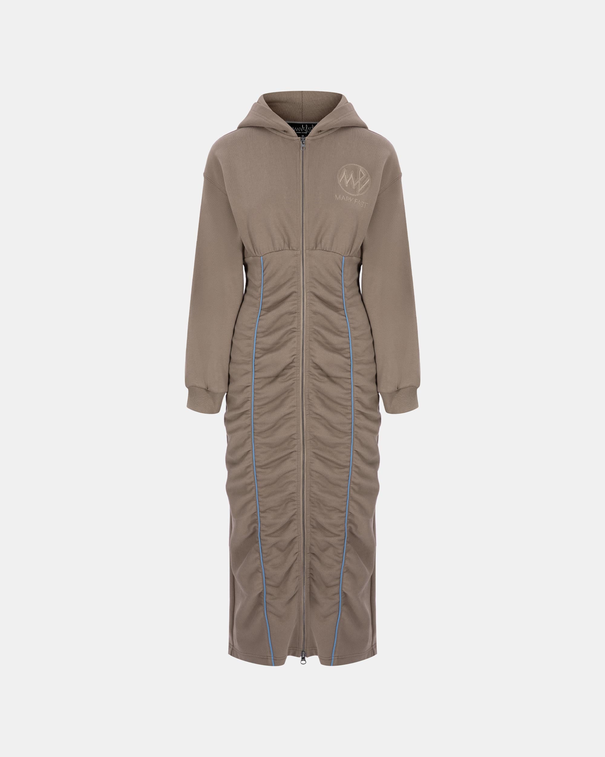 Women's Cotton Hooded Zipper Drawstring Dress