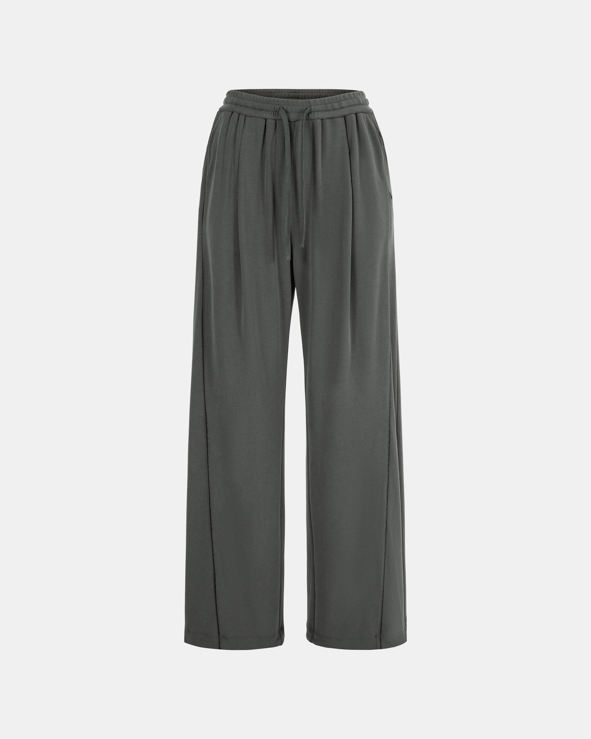 Women's Grey Drawstring Elastic Waist Relaxed Fit Trousers