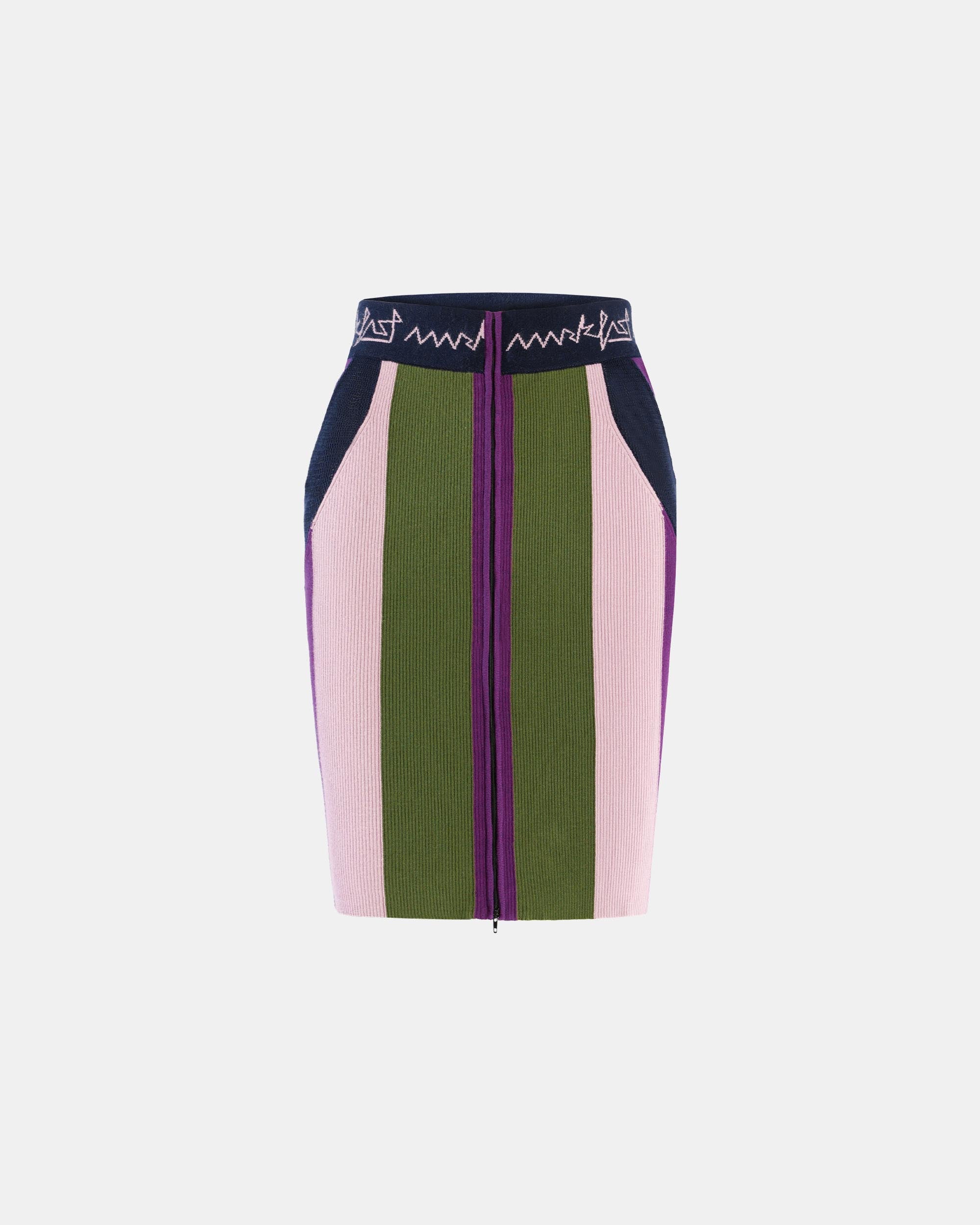 Women's Geometric Color-Block Zip-Front Ribbed Skirt