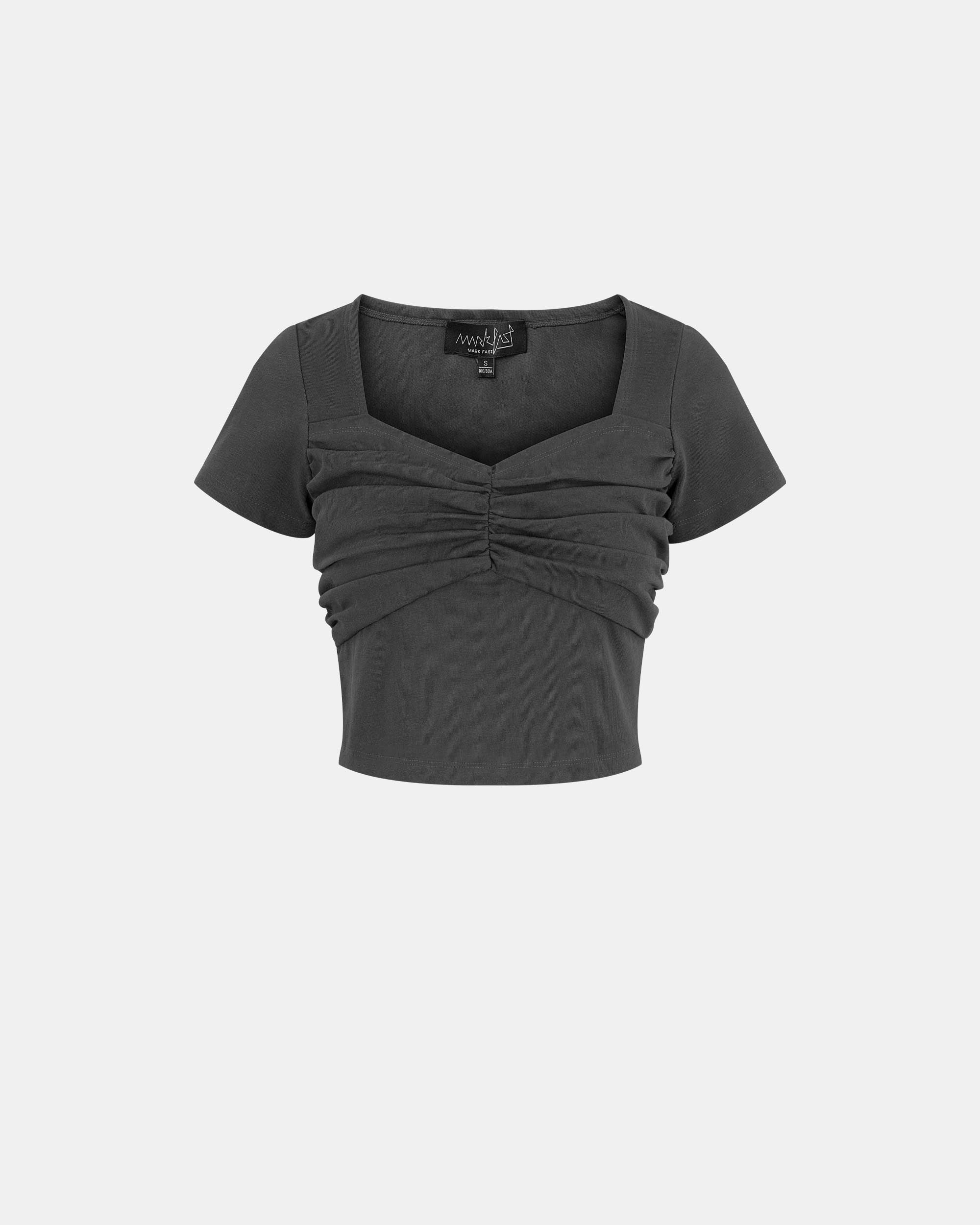 Women's Cotton Sweetheart Neck Ruched Front Cropped T-Shirt