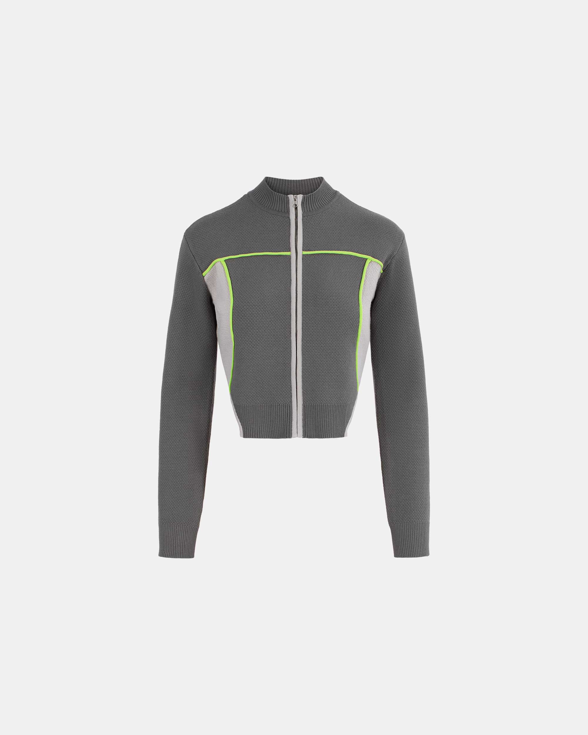 Women's Neon Trim Geometric Knit Zip-Up Cardigan