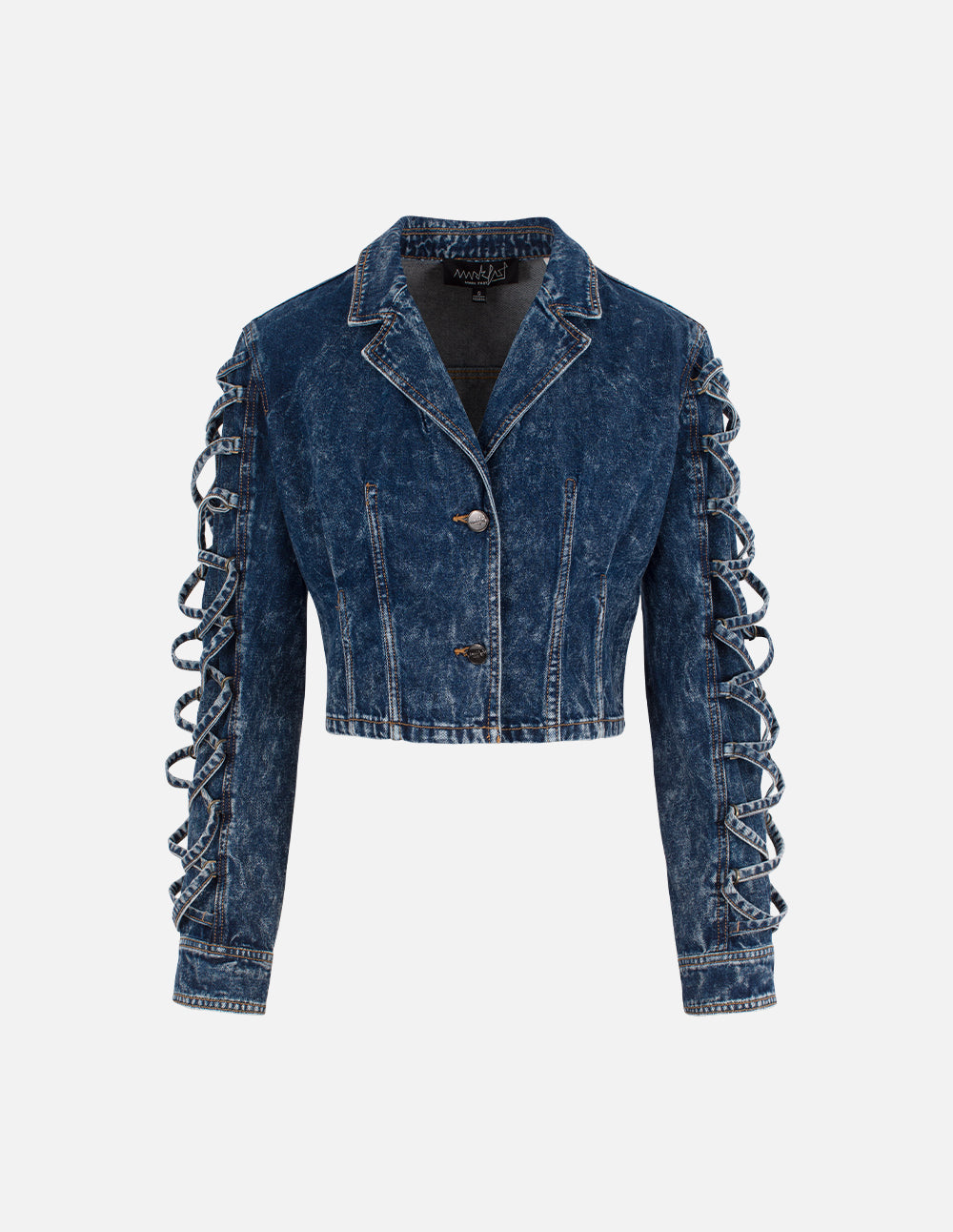 Woman's Tie-Strap Design Snowflake Washed Denim Jacket