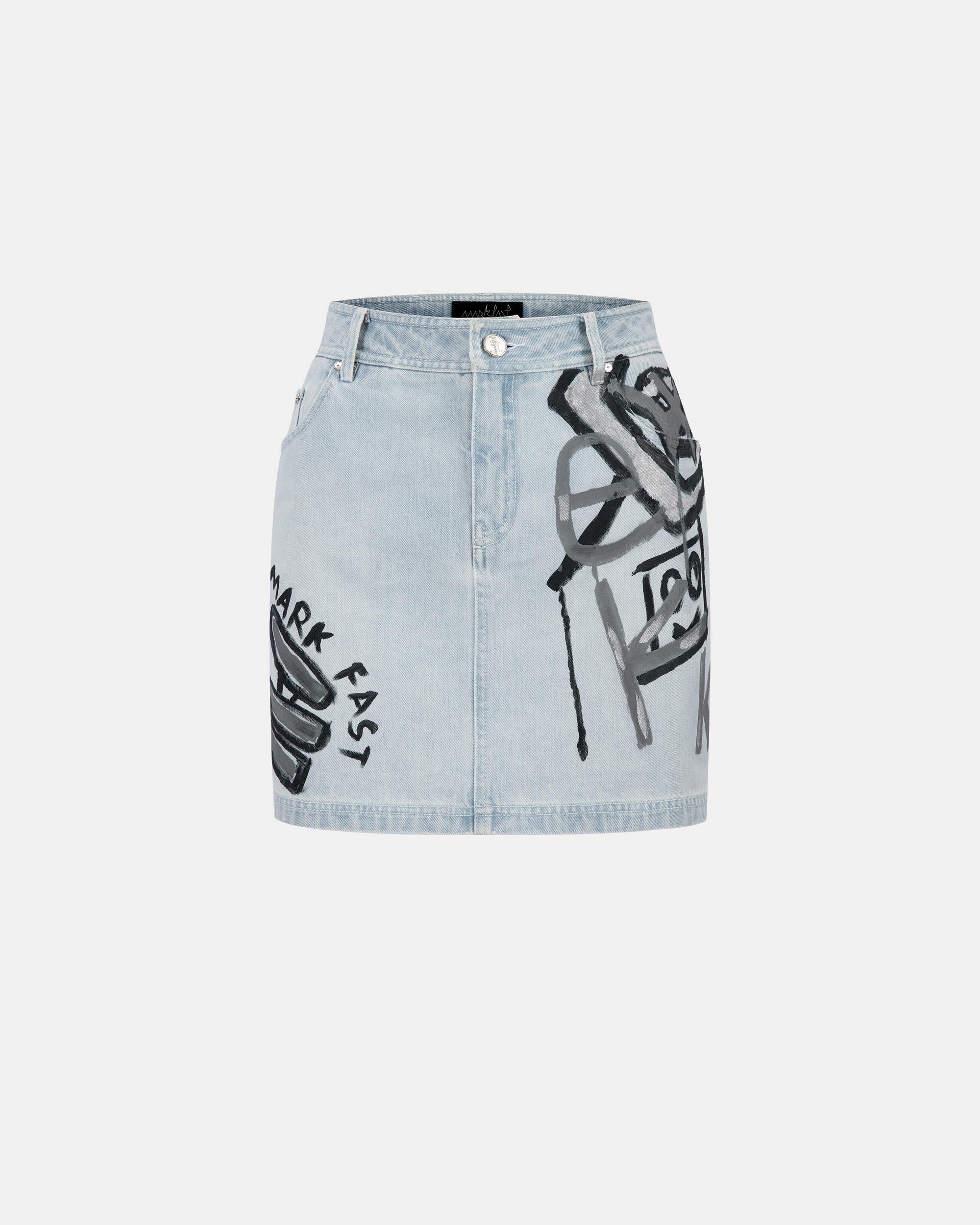 Graffiti Print Denim Skirt