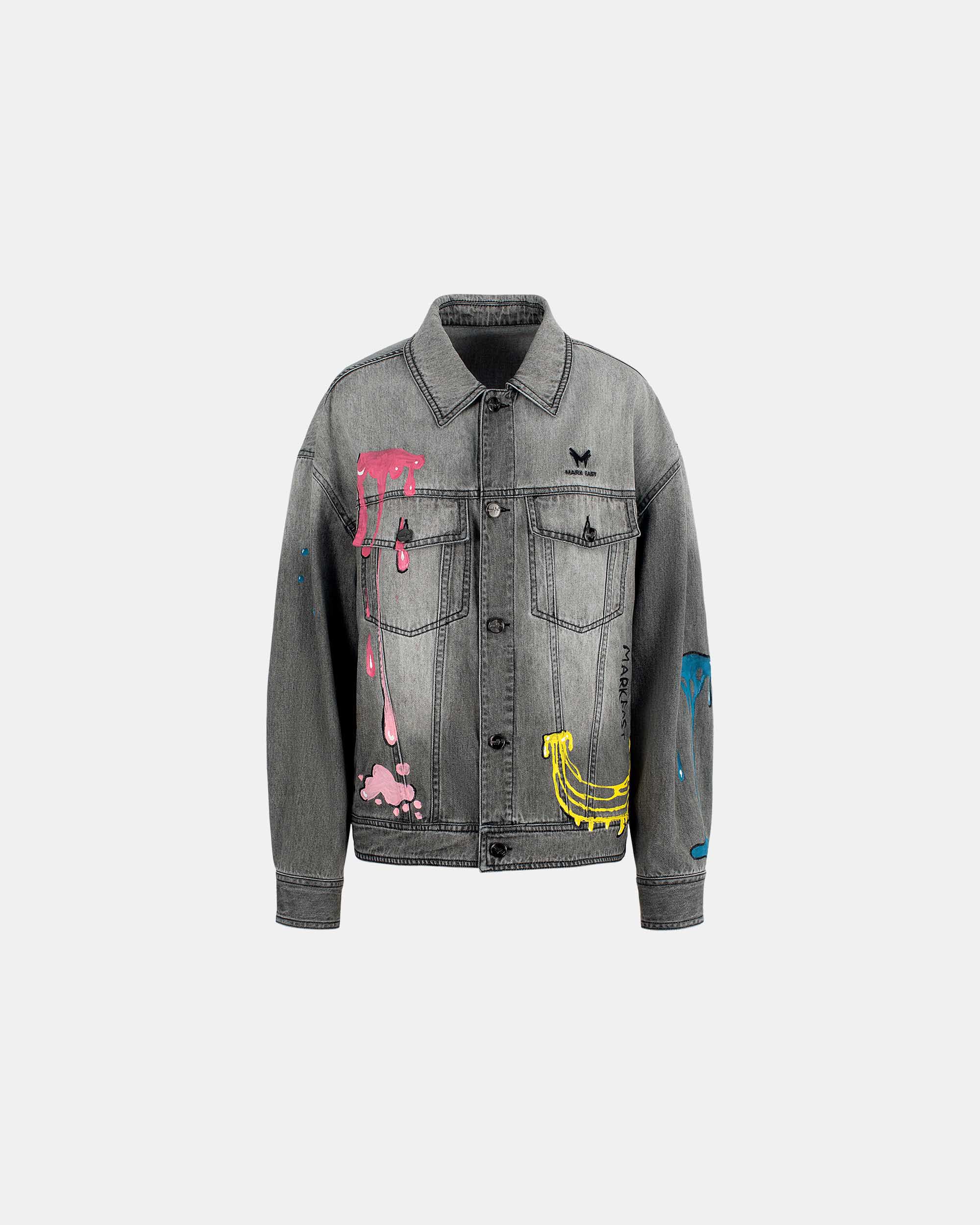 Unisex Cotton Drip Paint Graffiti Acid Wash Denim Jacket