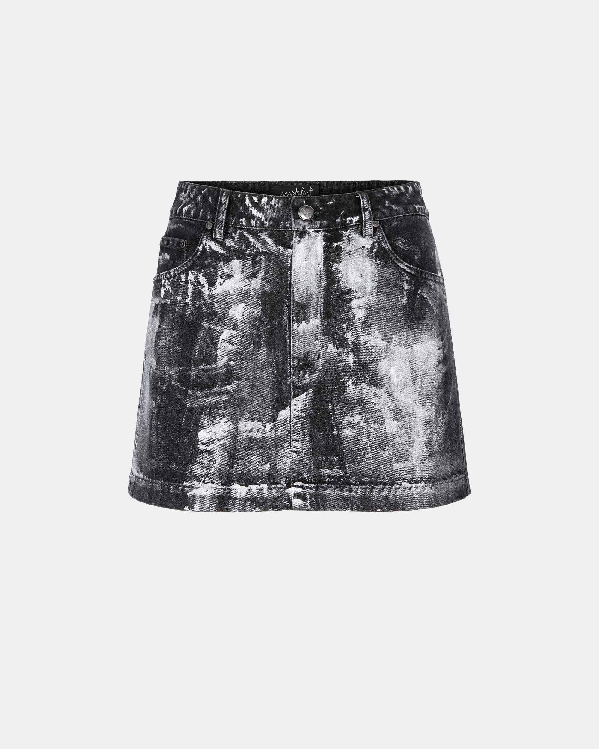Women's Handpainted Brushed Silver Denim Skirt