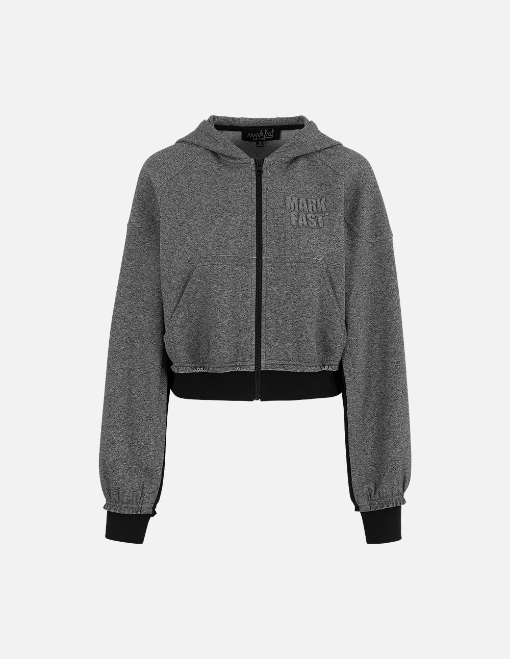 Women's Floral Grey Contrast Elastic Ribbed Zip-Up Hoodie