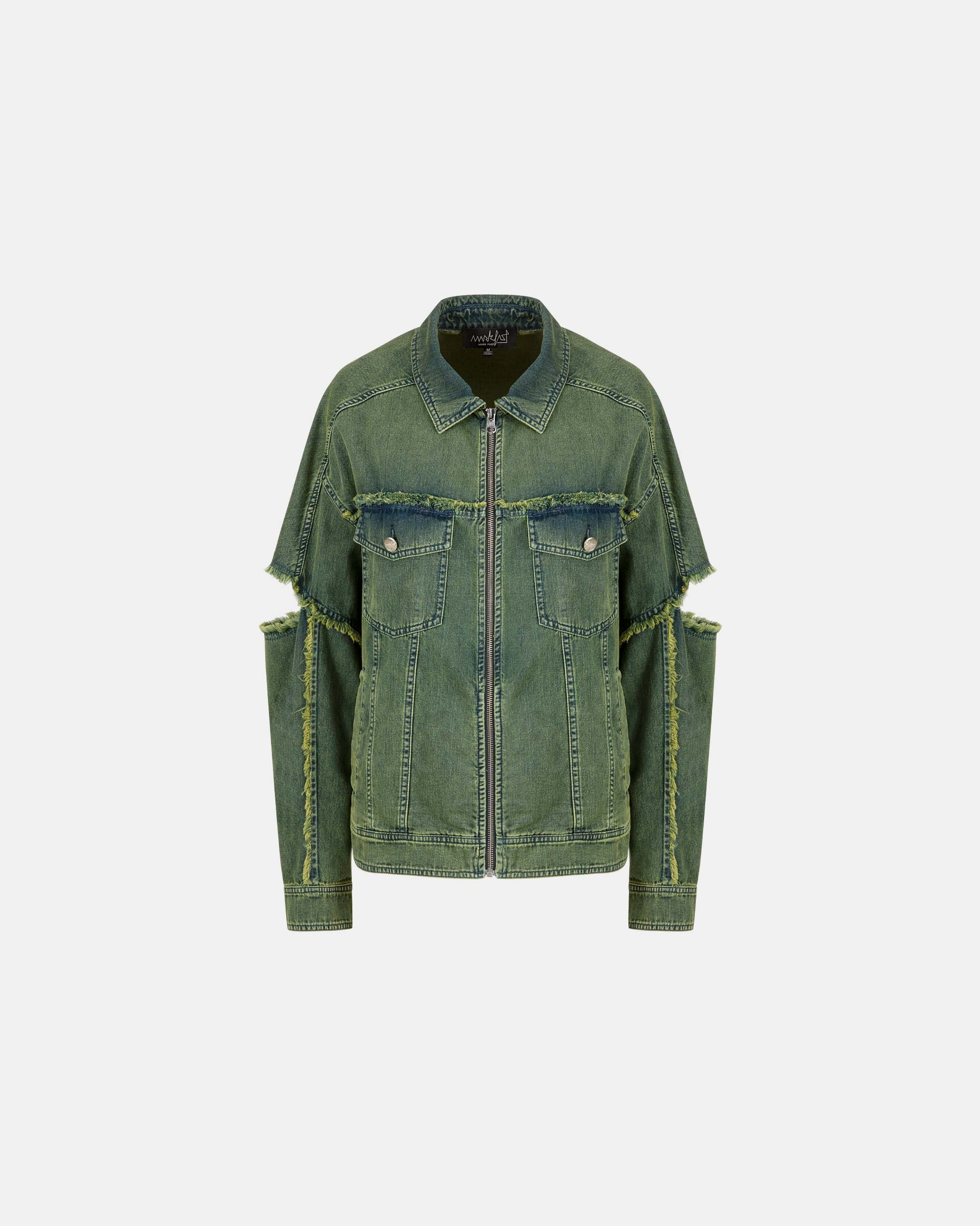 Unisex Style Ripped Sleeve Washed Denim Jacket