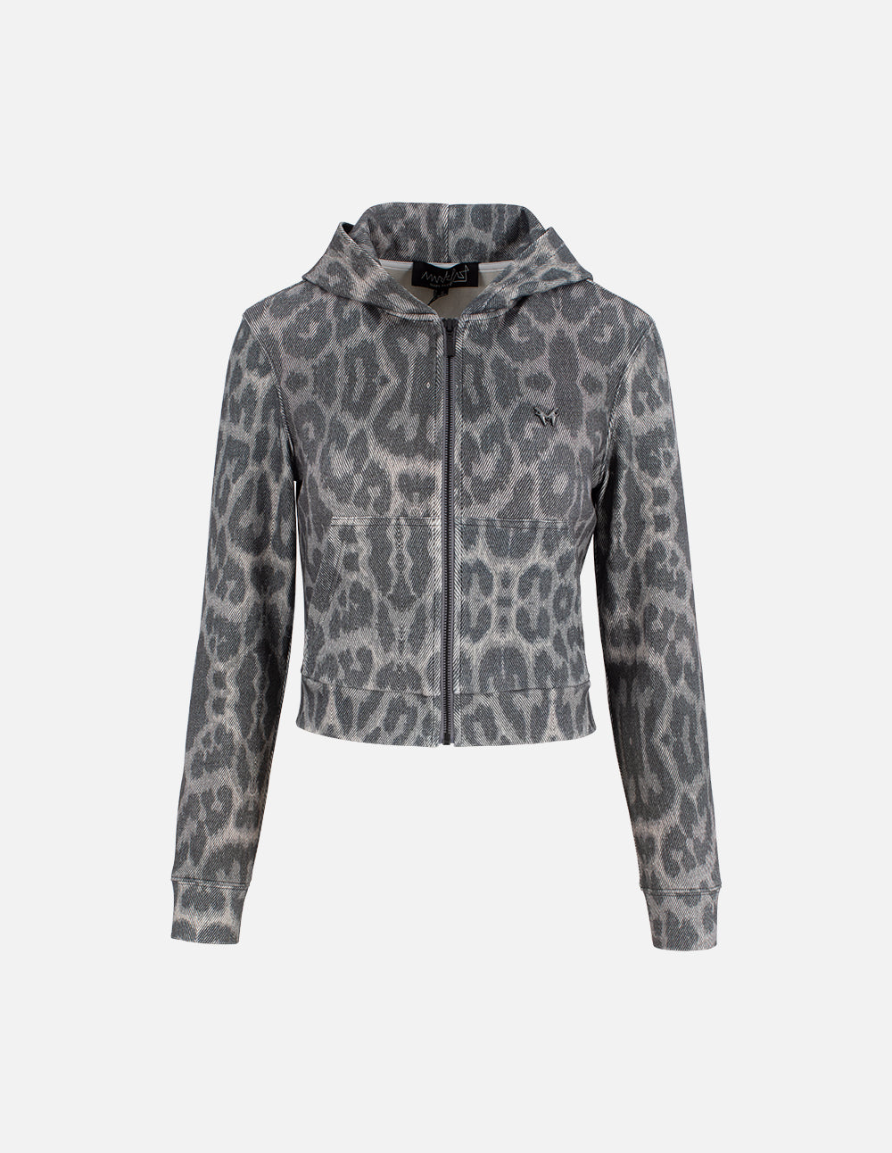 Women's Vintage Grey Leopard Print Hooded Zip-Up Jacket
