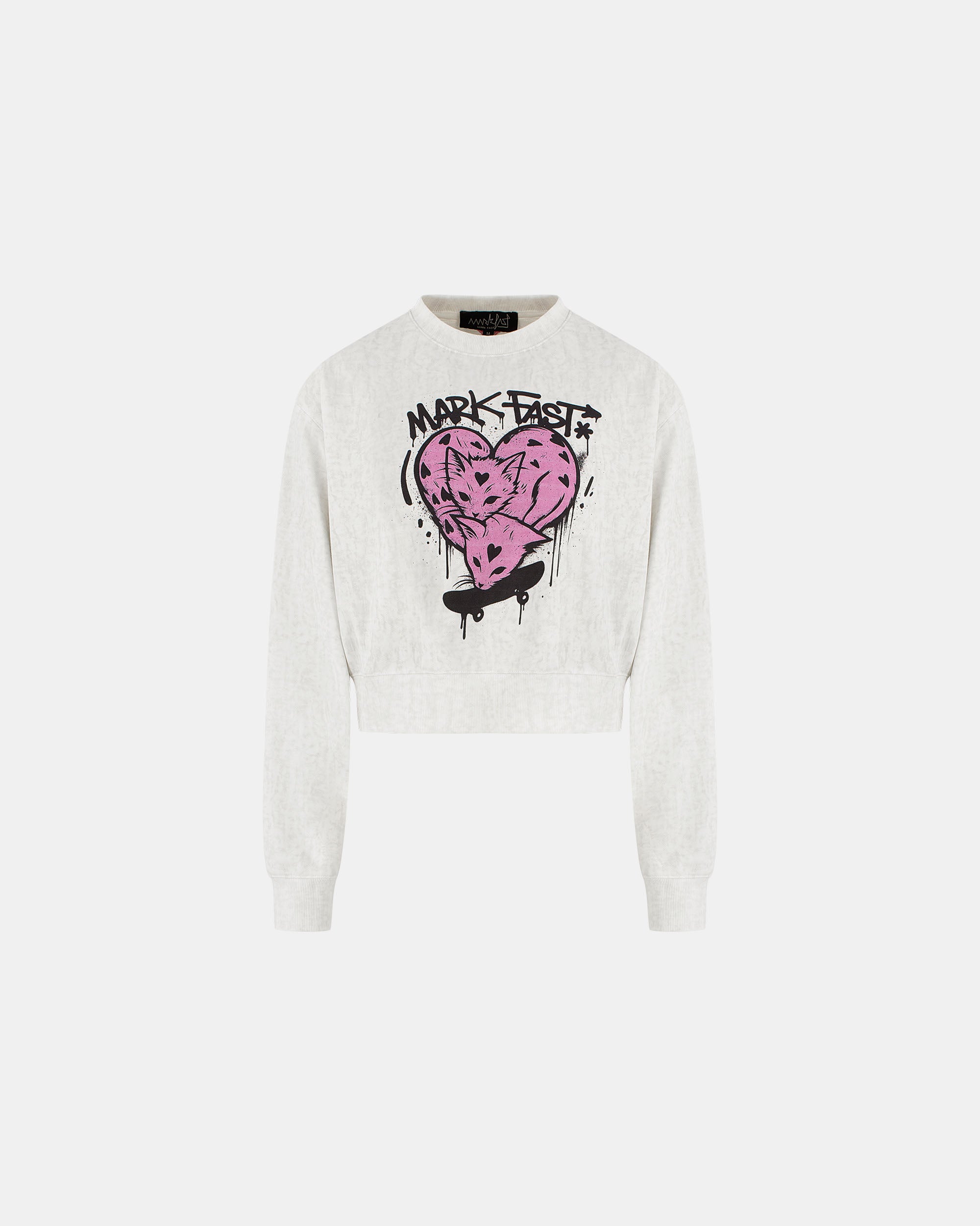 Women's Graffiti Heart Cat Cropped Sweatshirt