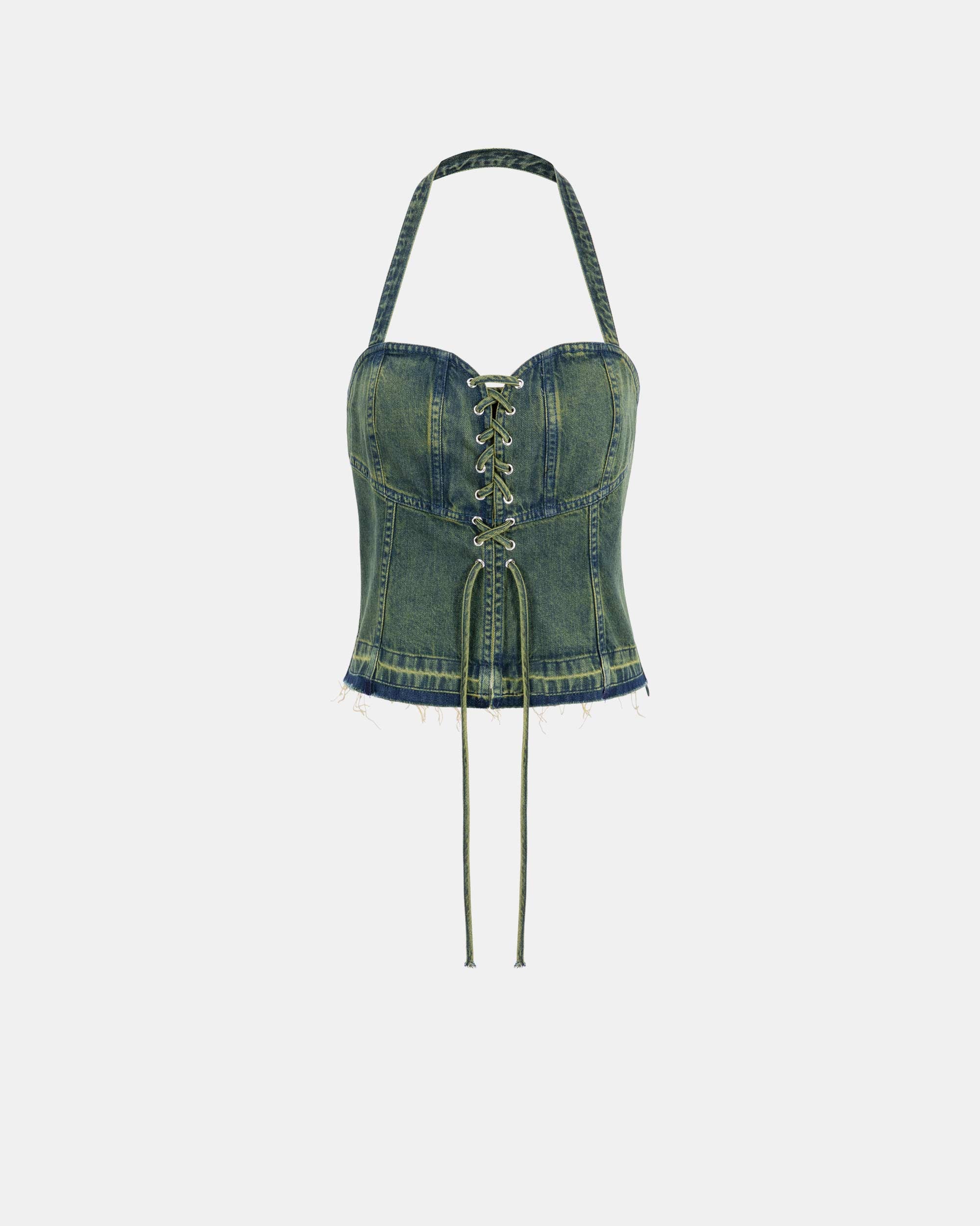 Women's Women's Lace Up Front Halter Neck Denim Corset Top