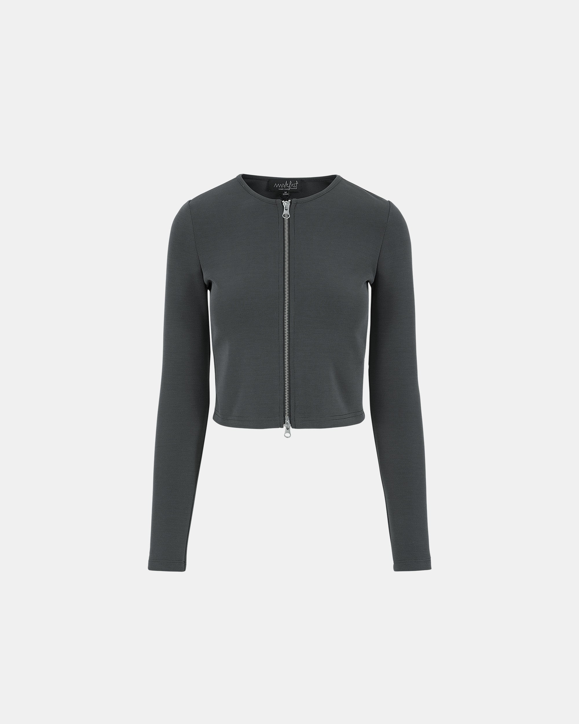 Women's Simple Dark Gray Zipper Top