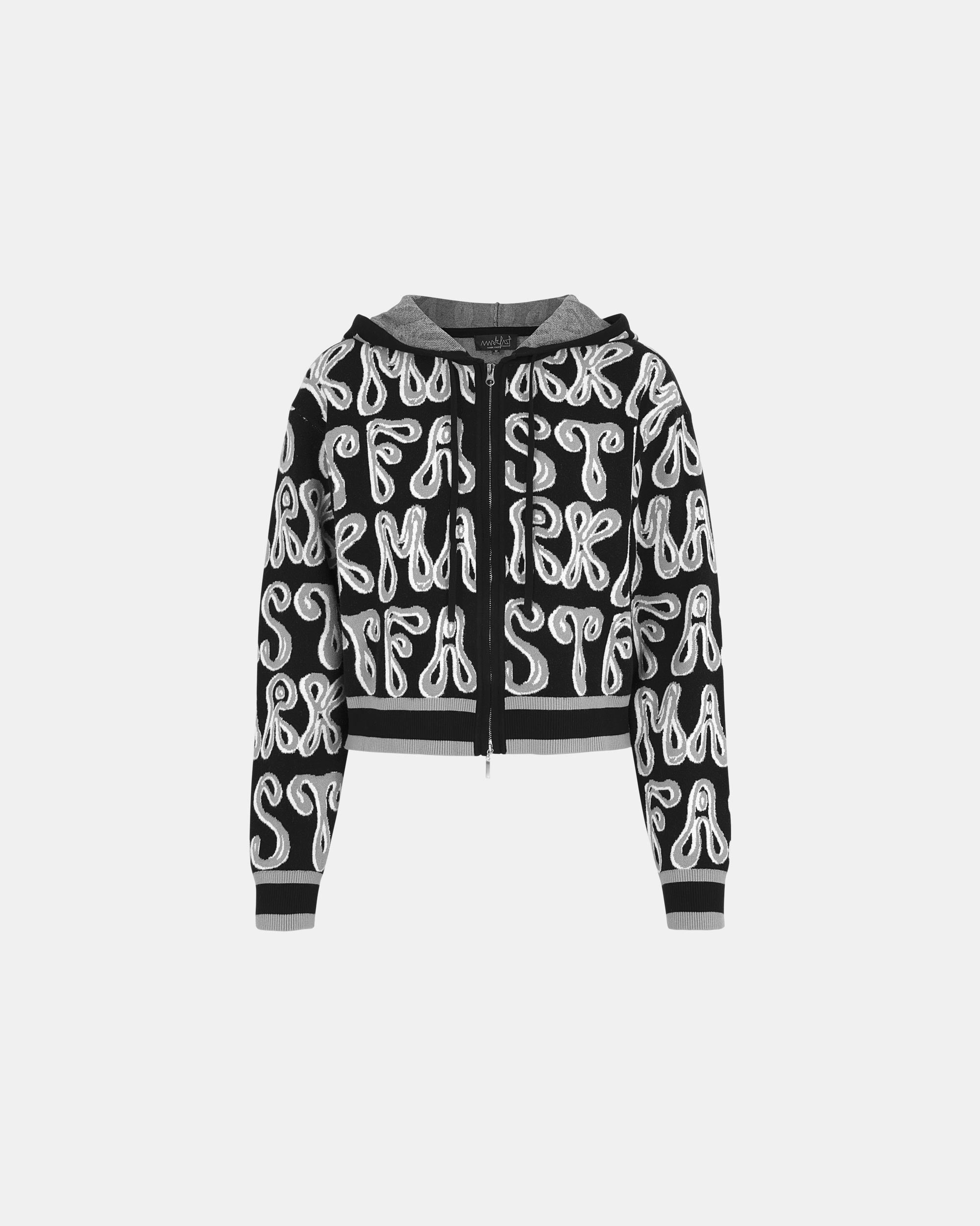 Women's Zip Up Cropped Graphic Jacquard Knit Sweater Hoodie